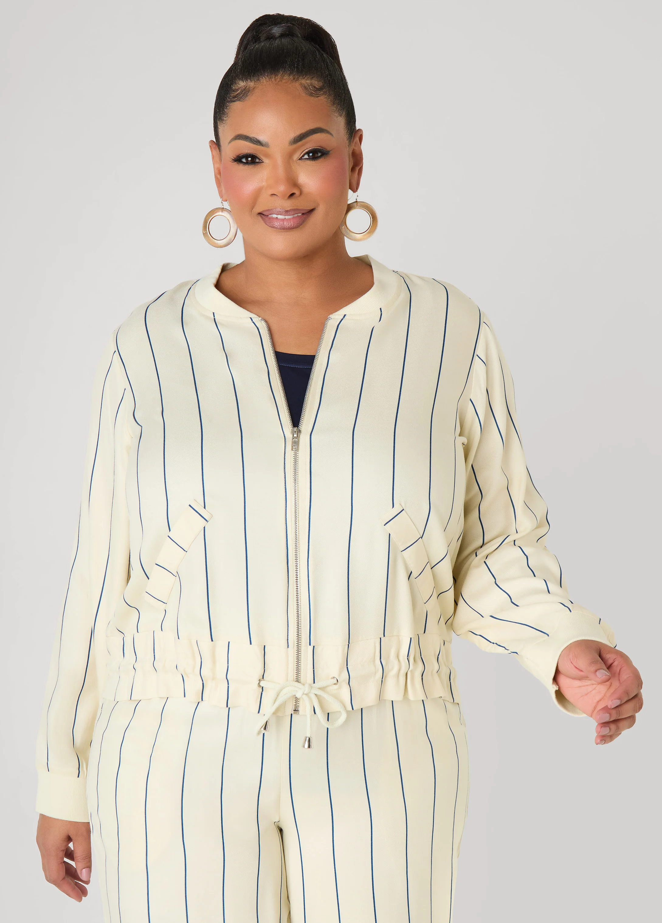 Pinstriped Zip Front Jacket - Image 6
