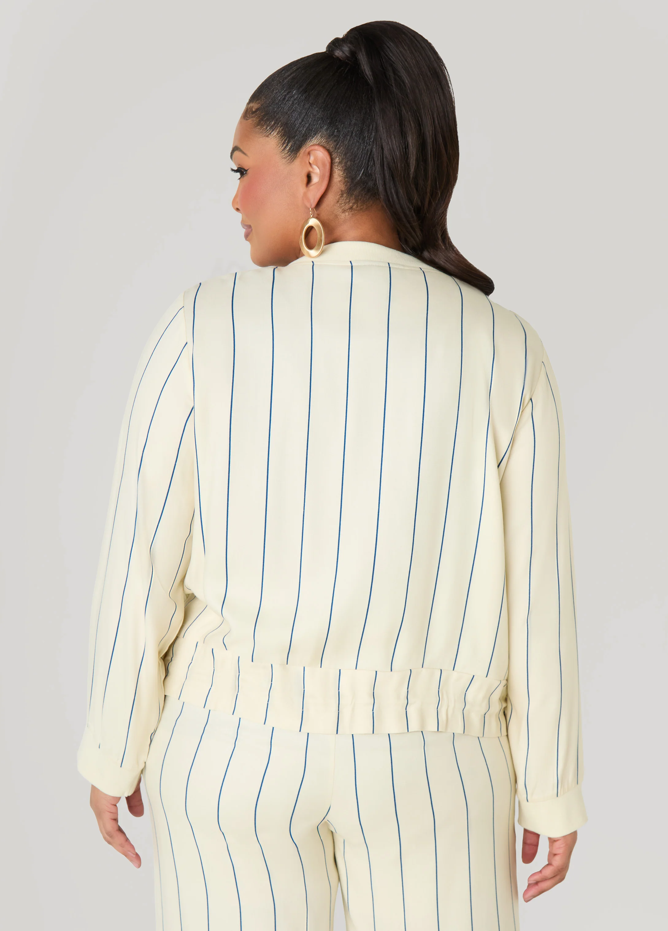 Pinstriped Zip Front Jacket - Image 7