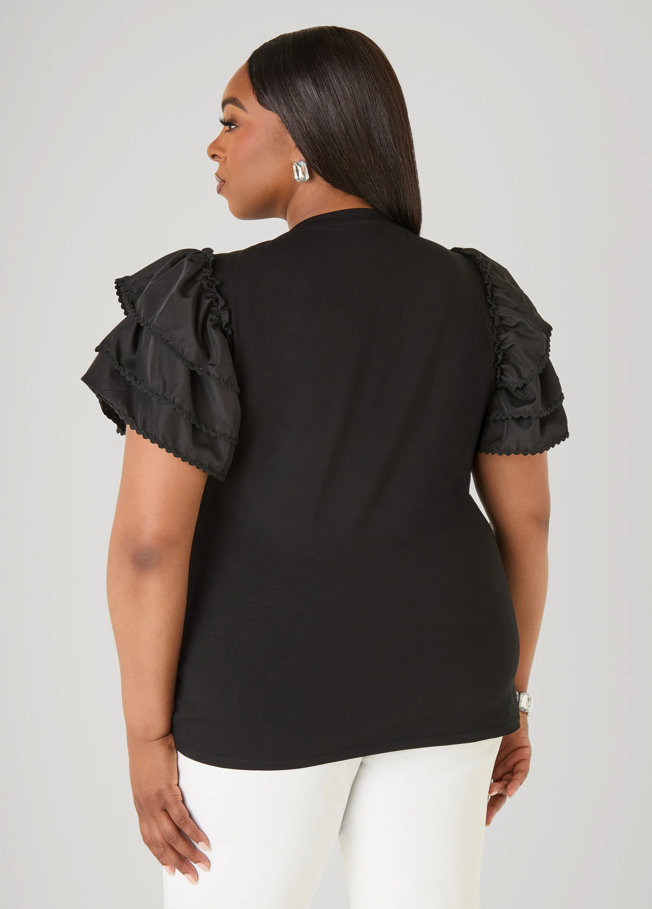 Ruffled Embellished Jersey Tee - Image 2