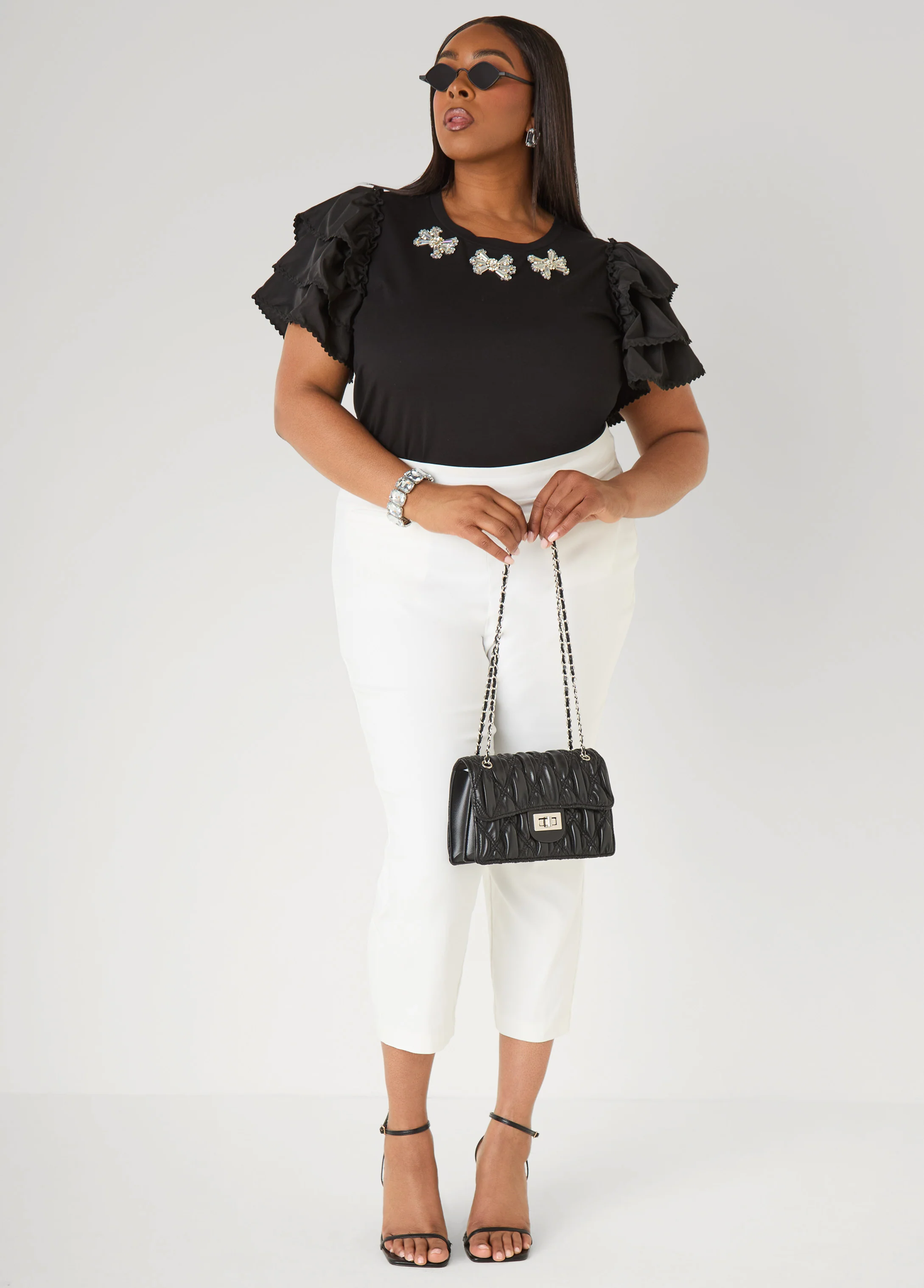 Ruffled Embellished Jersey Tee - Image 3