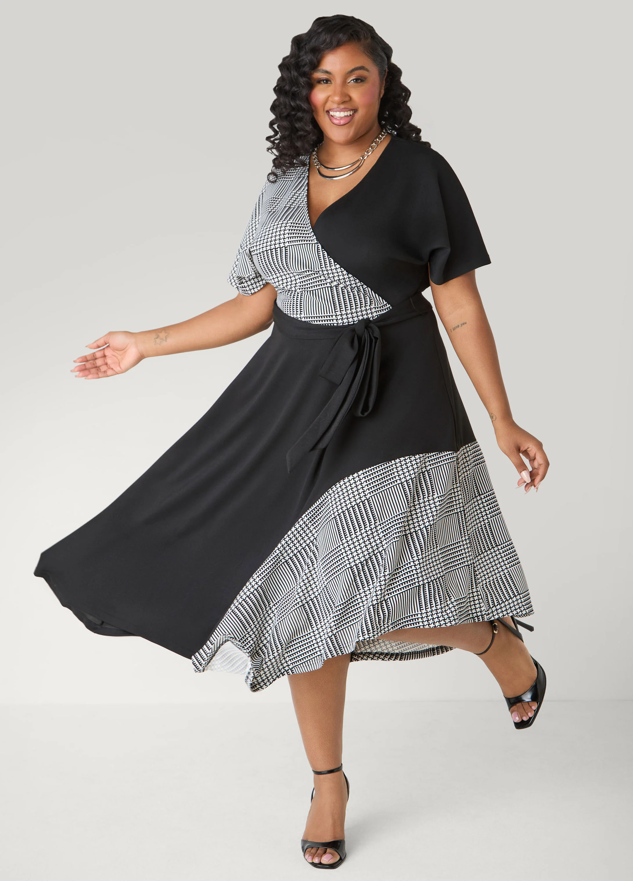 Printed Paneled A Line Dress - Image 3