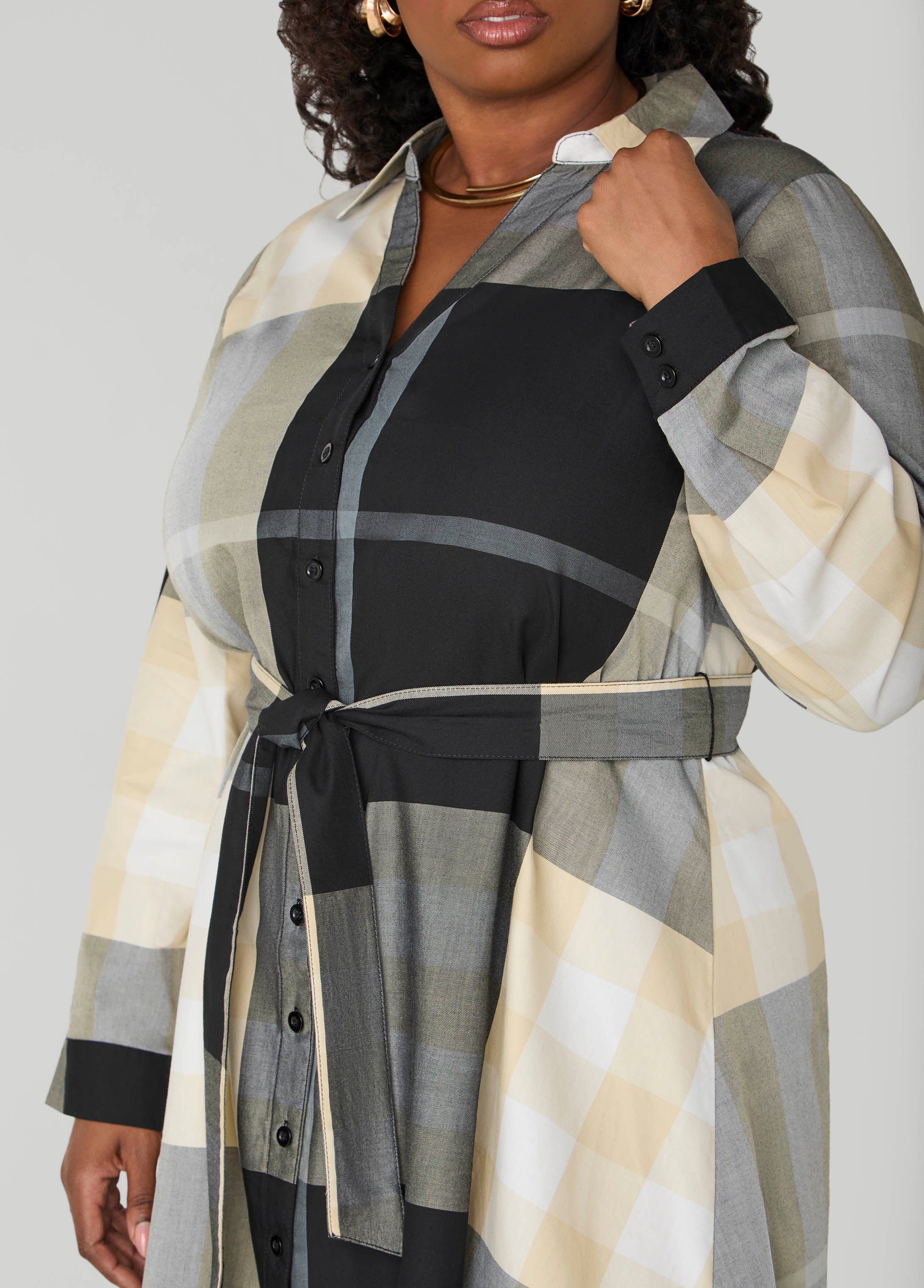 Plaid A Line Shirtdress - Image 4