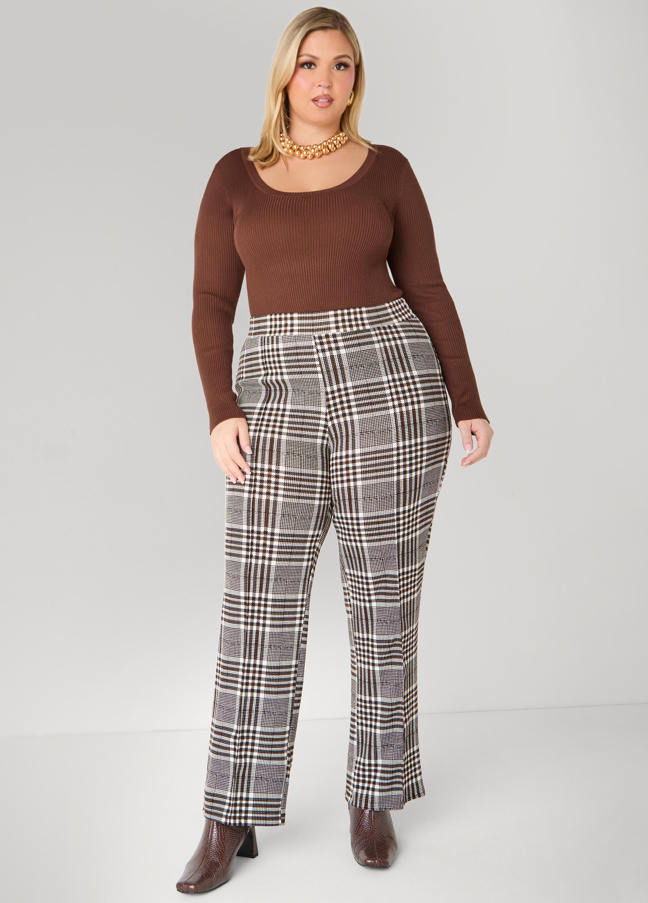 Textured Plaid Pull On Pants - Image 3