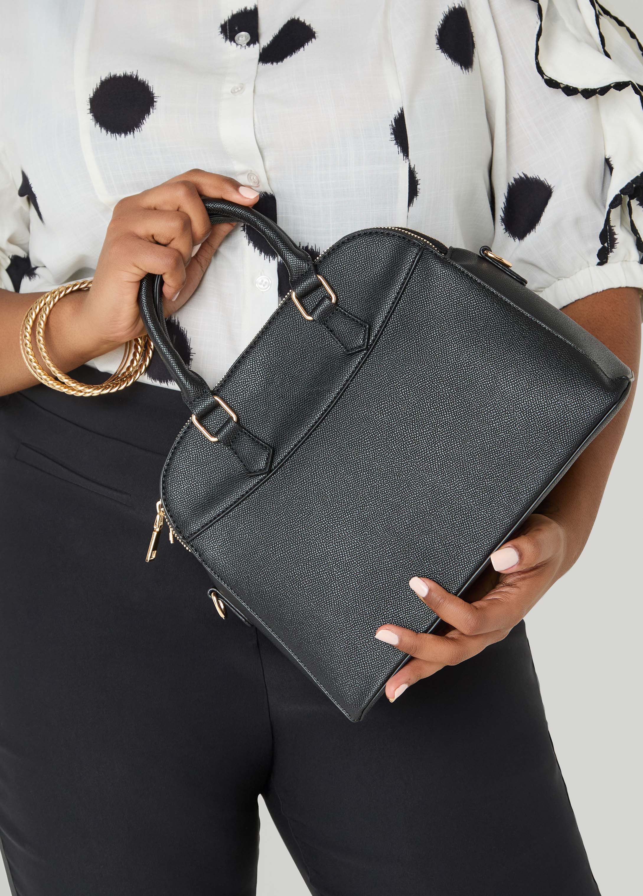 Textured Faux Leather Satchel - Image 2