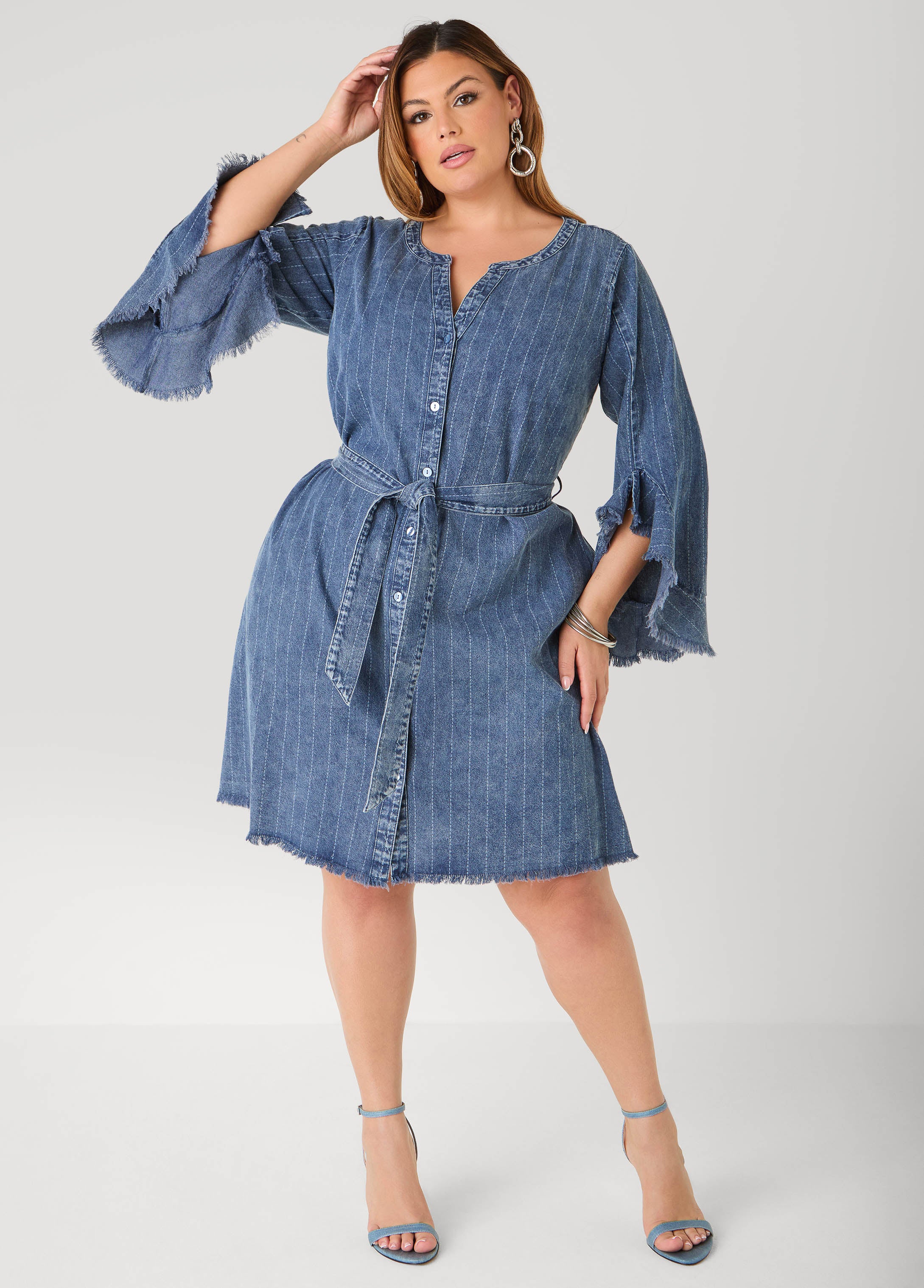 Striped Denim Shirtdress - Image 7
