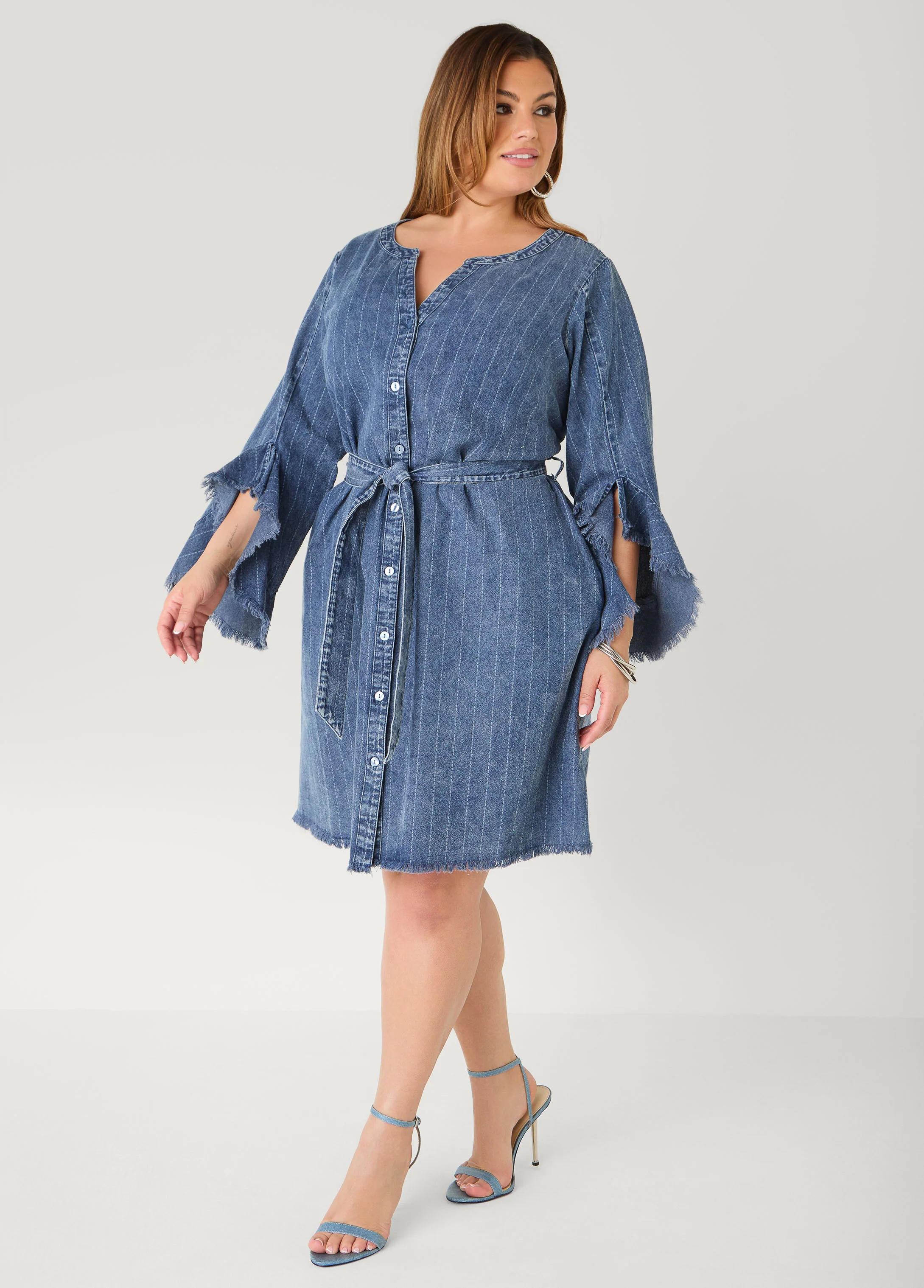 Striped Denim Shirtdress - Image 8