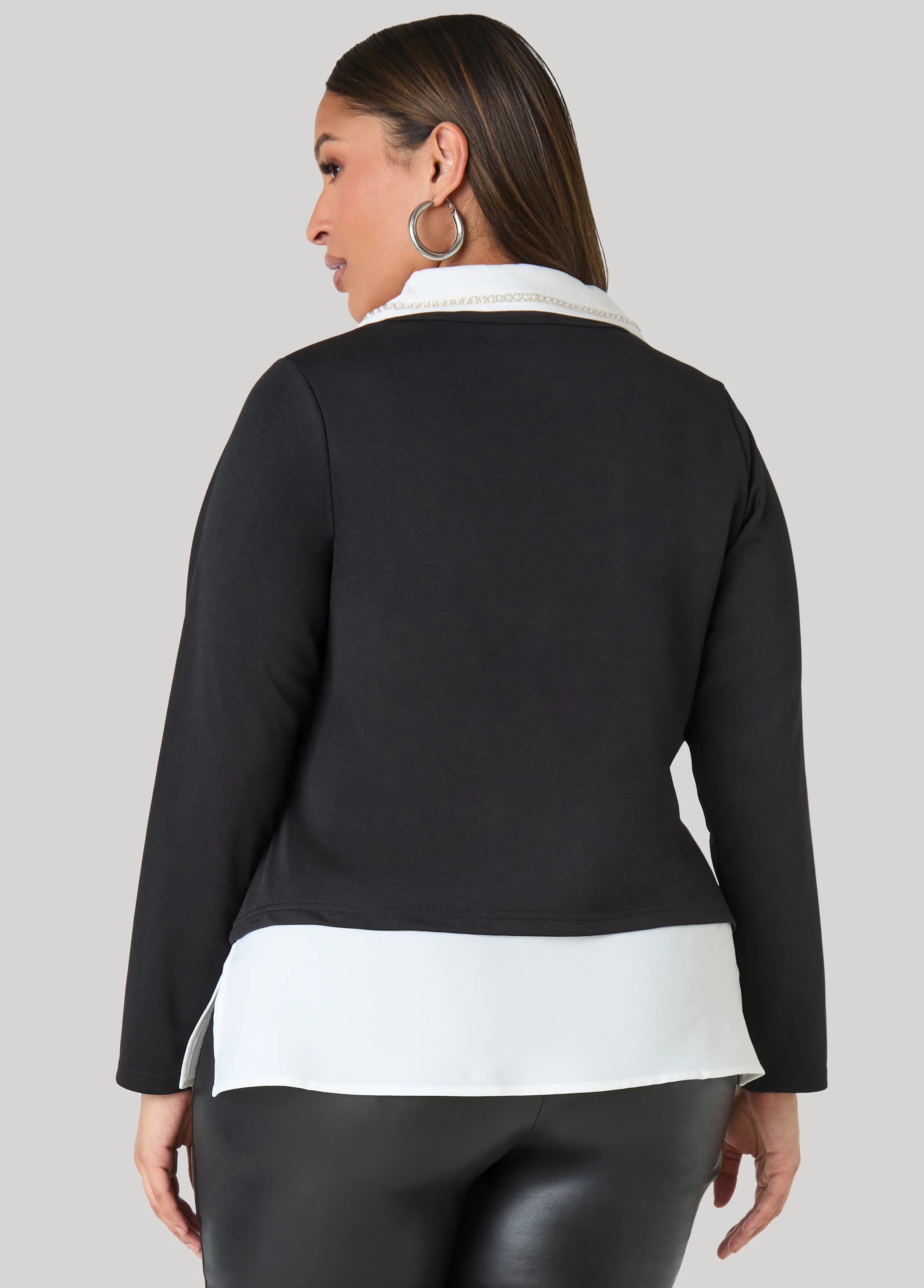 Paneled Faux Pearl Trimmed Top - Image 2