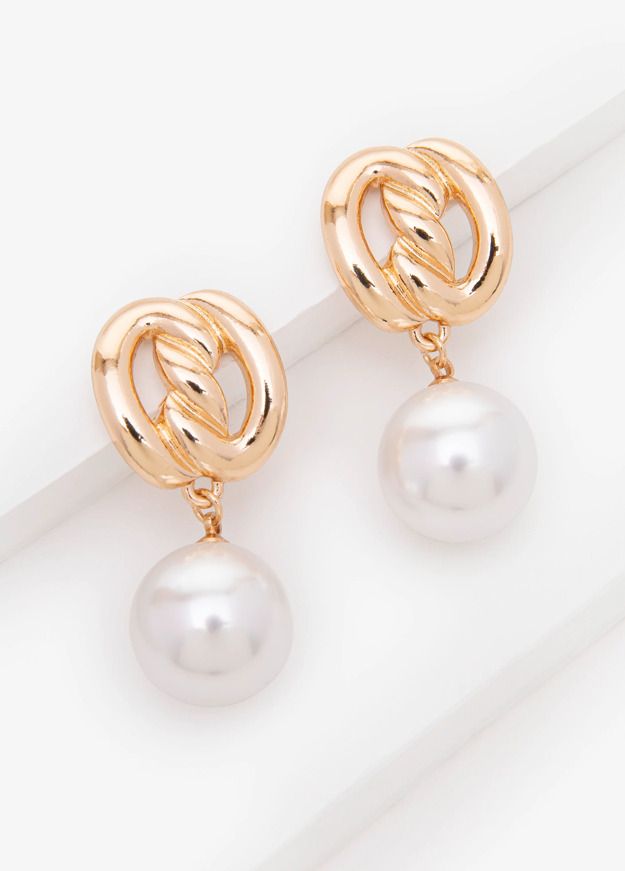 Knotted Faux Pearl Drop Earrings - Image 2