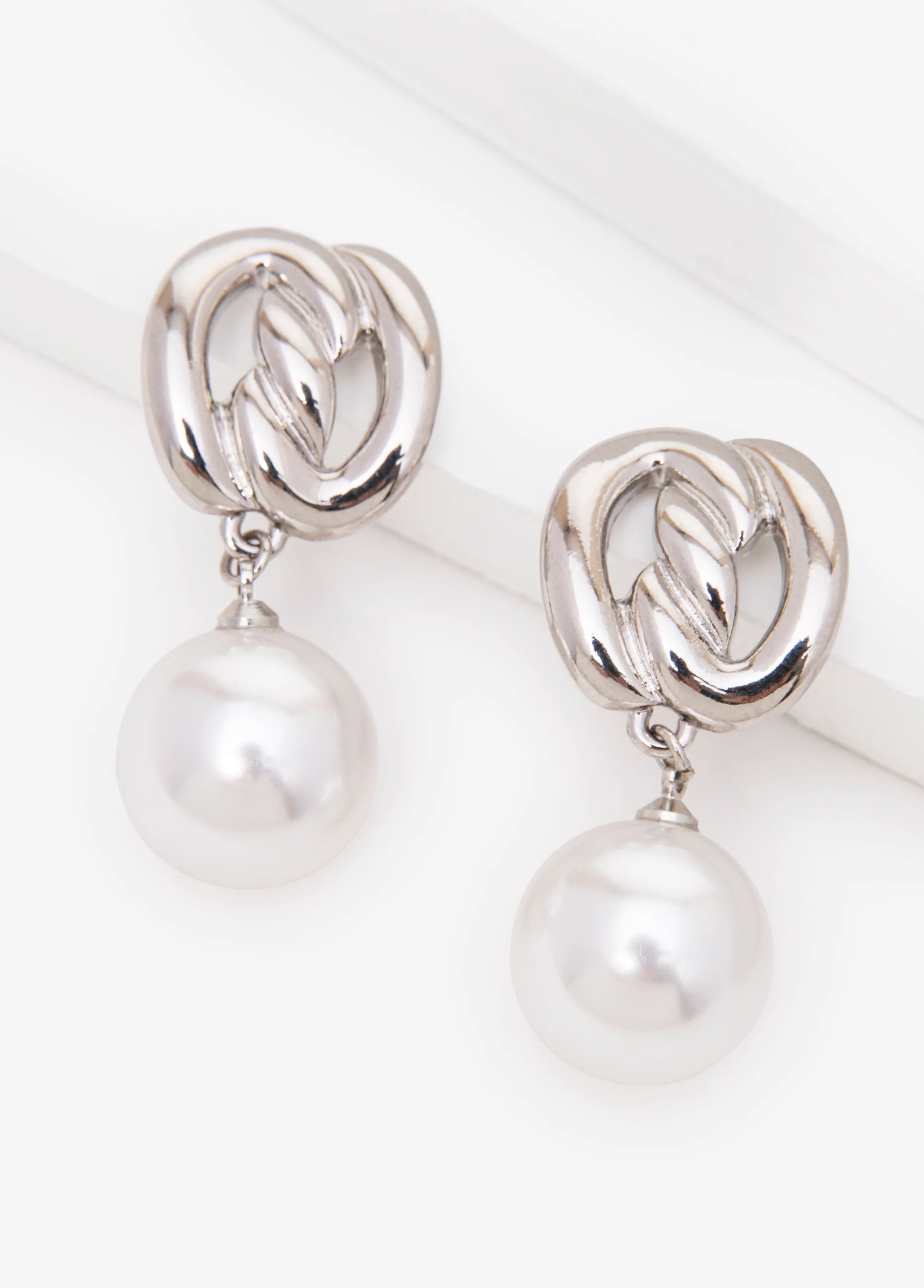 Knotted Faux Pearl Earrings - Image 2