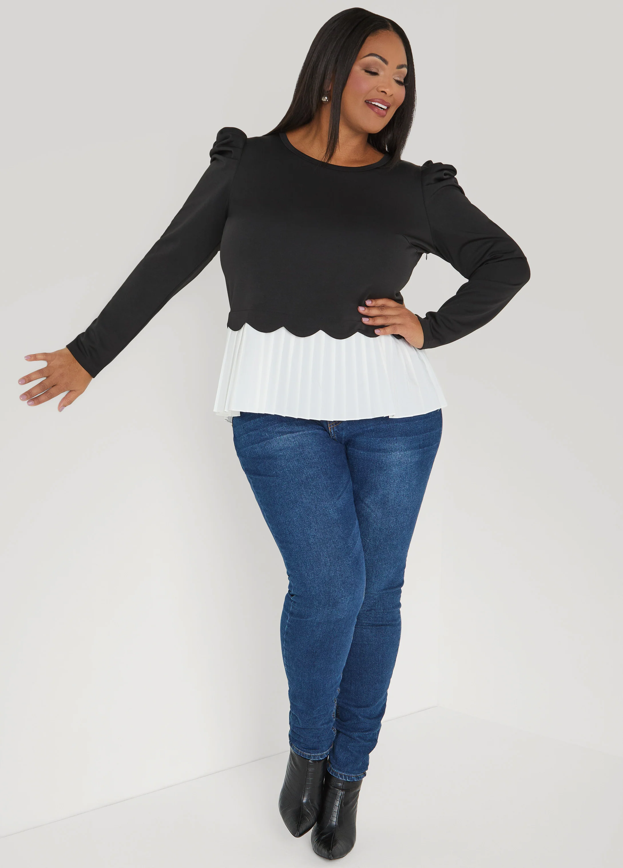 Pleated Paneled Puff Sleeved Top - Image 3