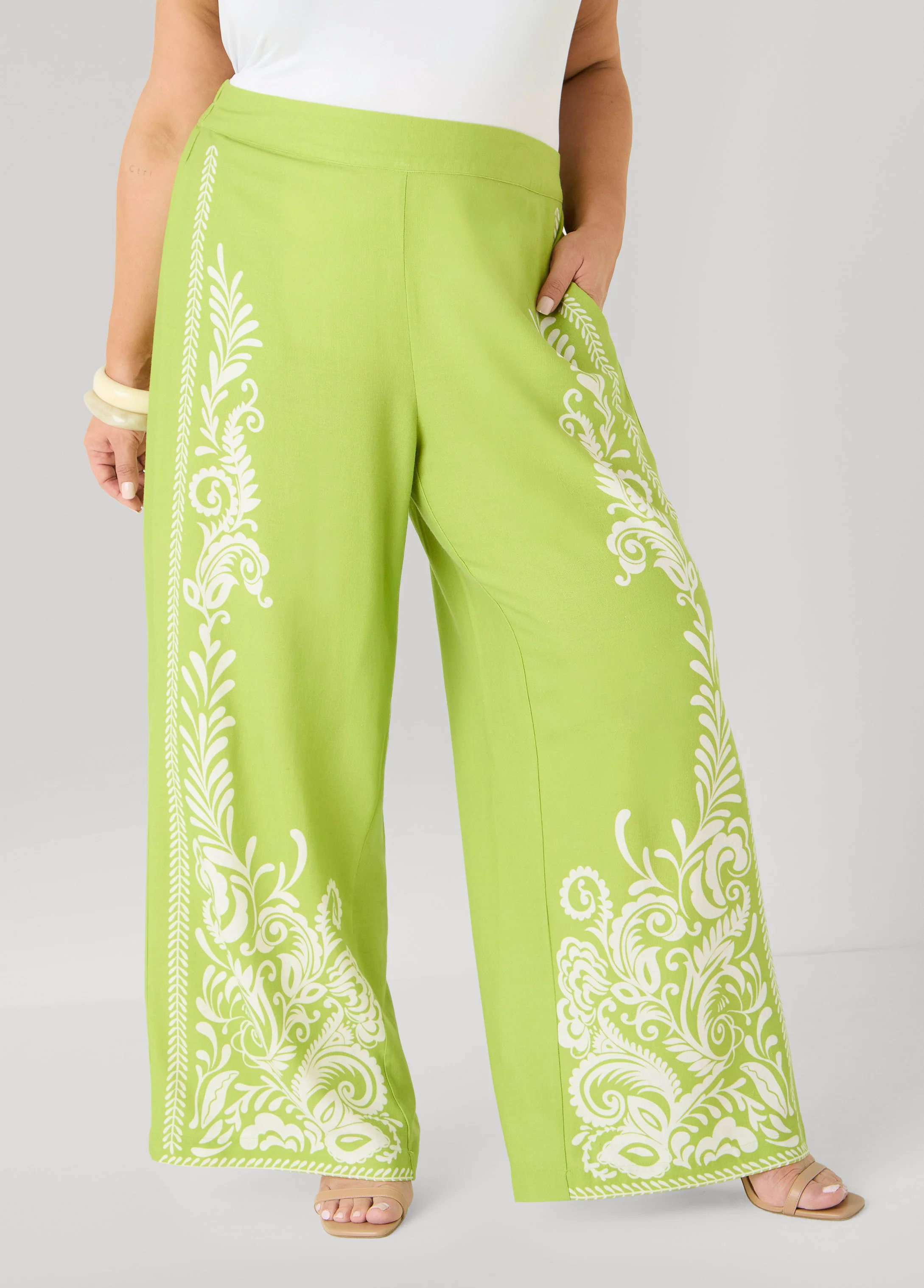 Leaf Print Linen Blend Pants - Image 4