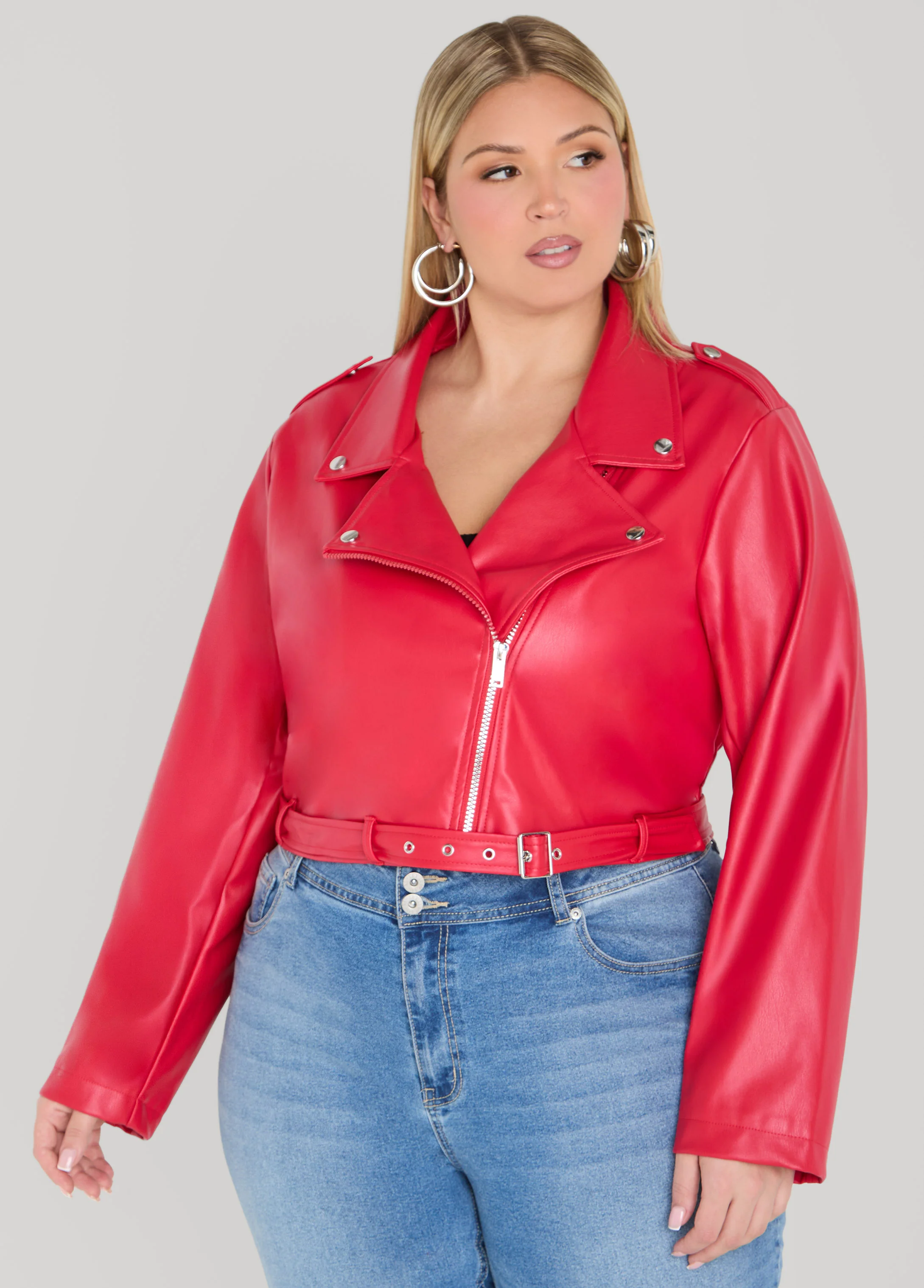 Cropped Faux Leather Moto Jacket - Image 10