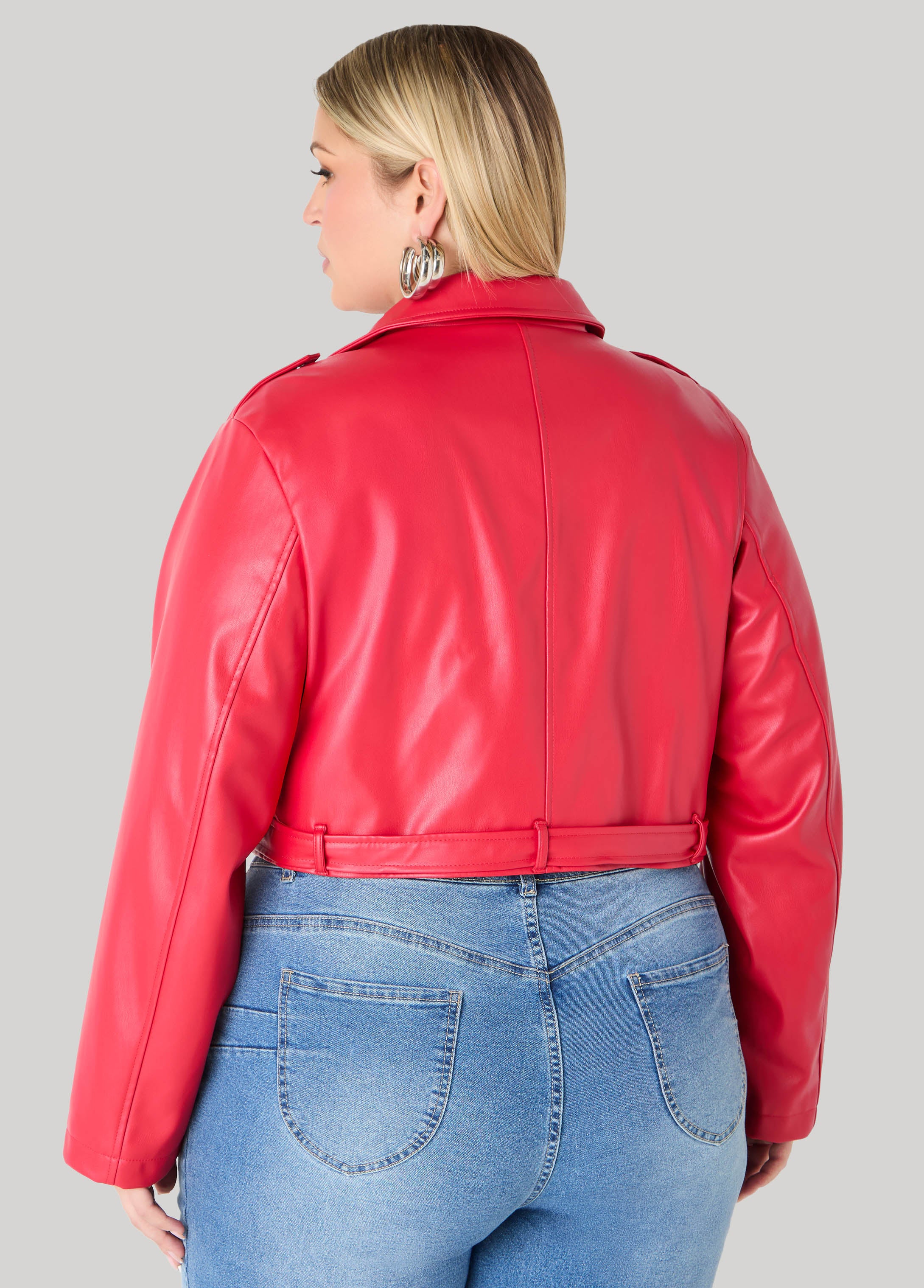 Cropped Faux Leather Moto Jacket - Image 11