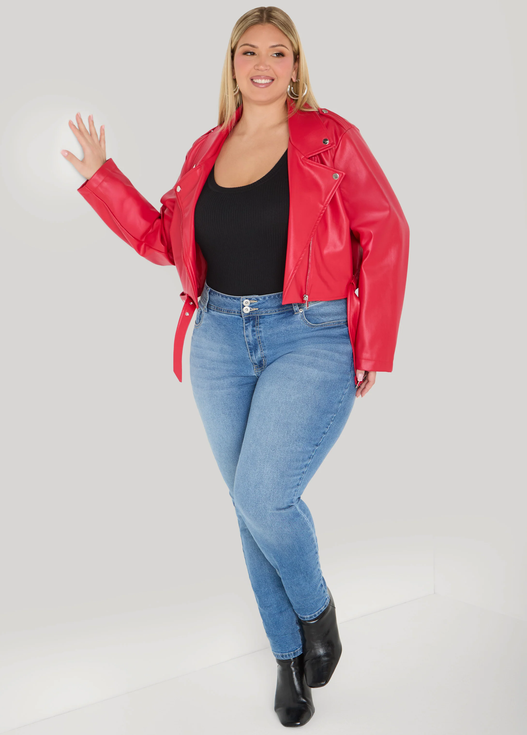 Cropped Faux Leather Moto Jacket - Image 12