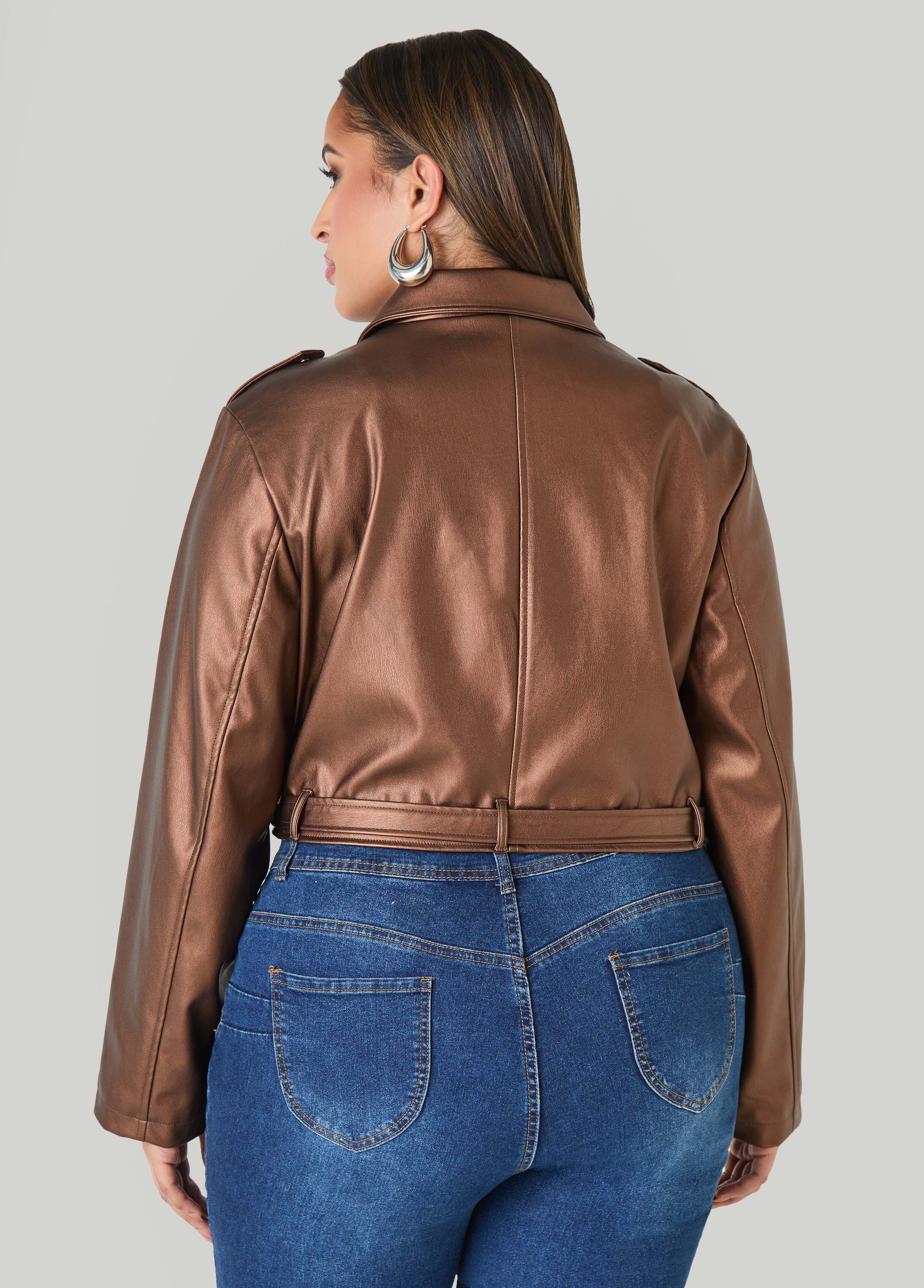 Cropped Faux Leather Moto Jacket - Image 2