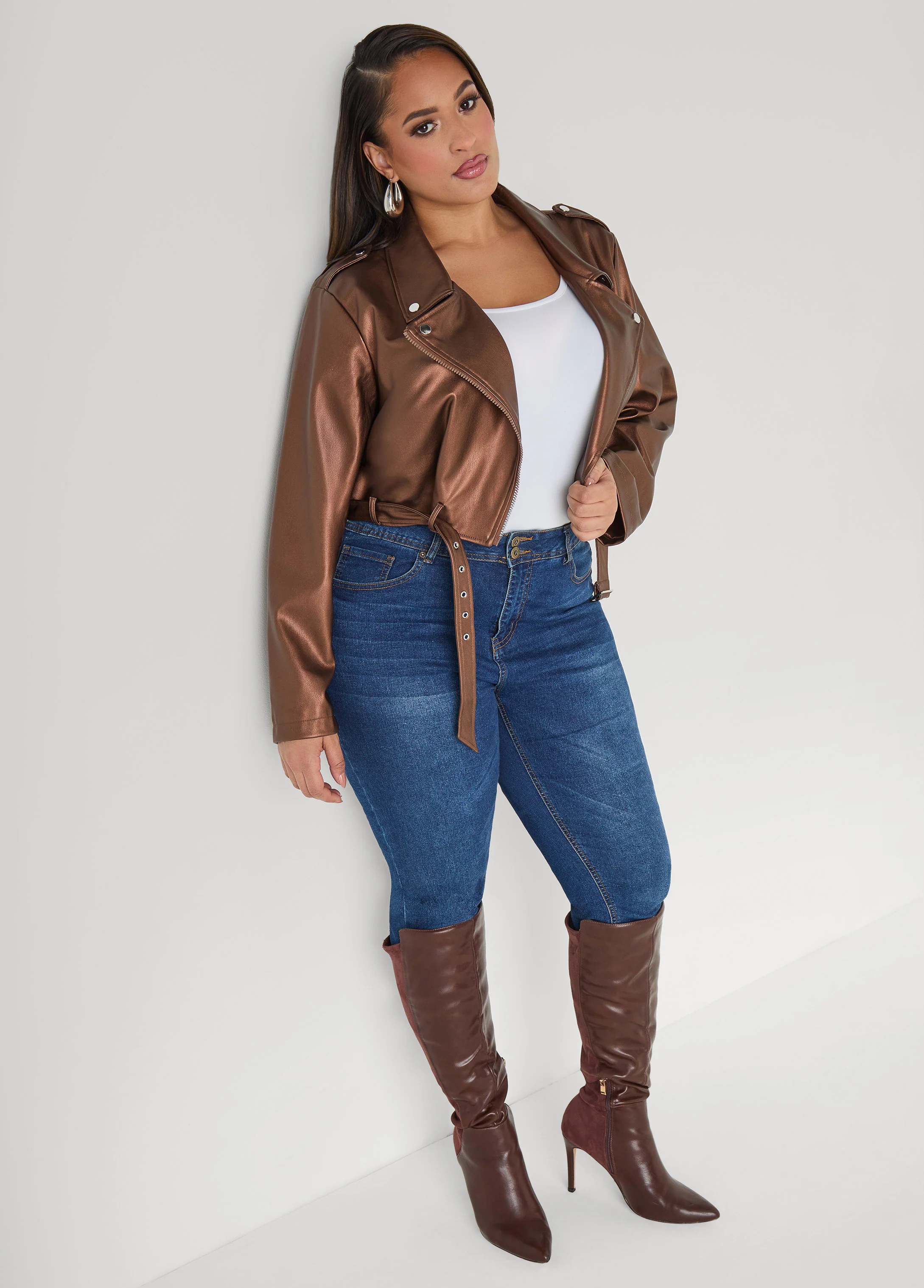 Cropped Faux Leather Moto Jacket - Image 3