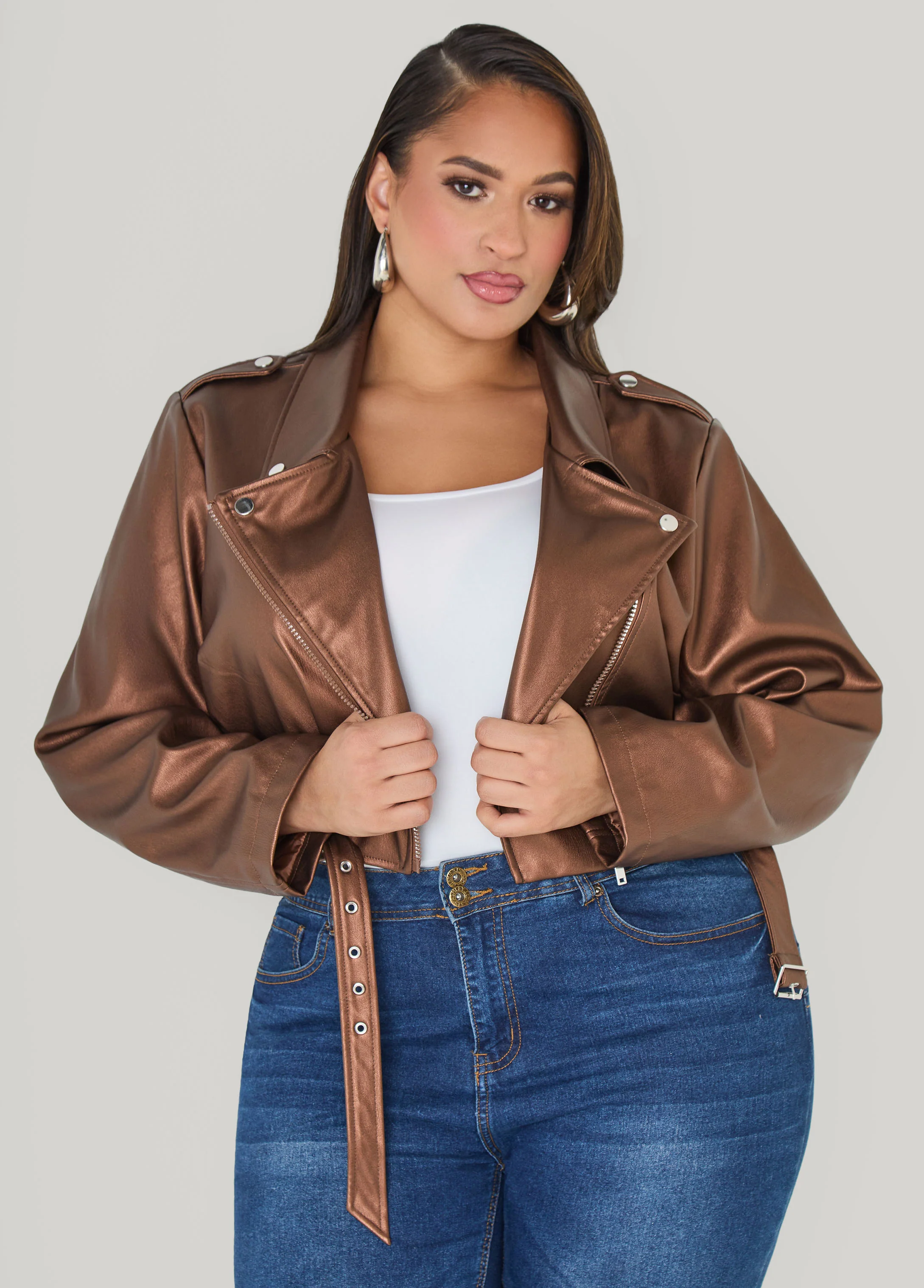 Cropped Faux Leather Moto Jacket - Image 5