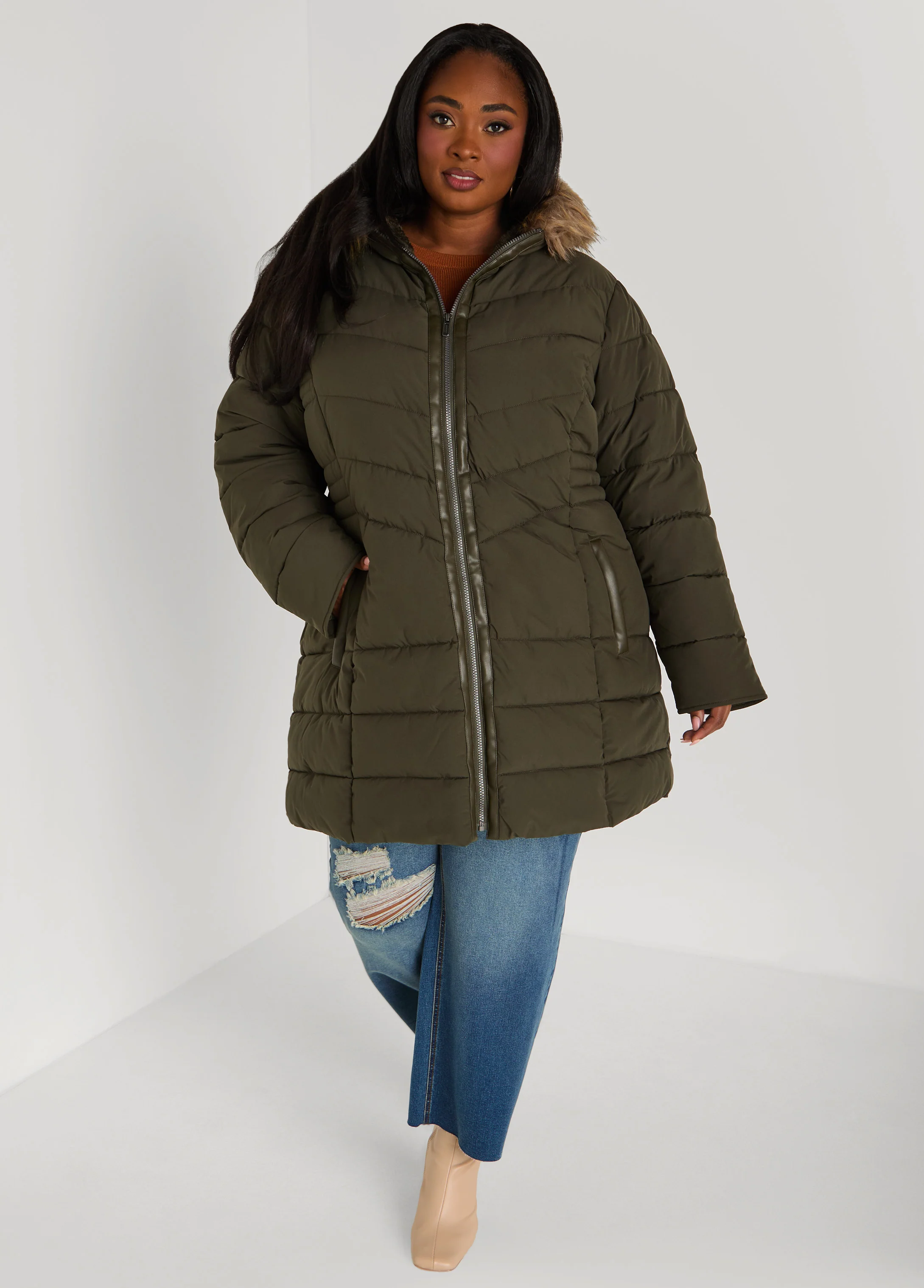 Faux Fur Trimmed Puffer Coat - Image 4