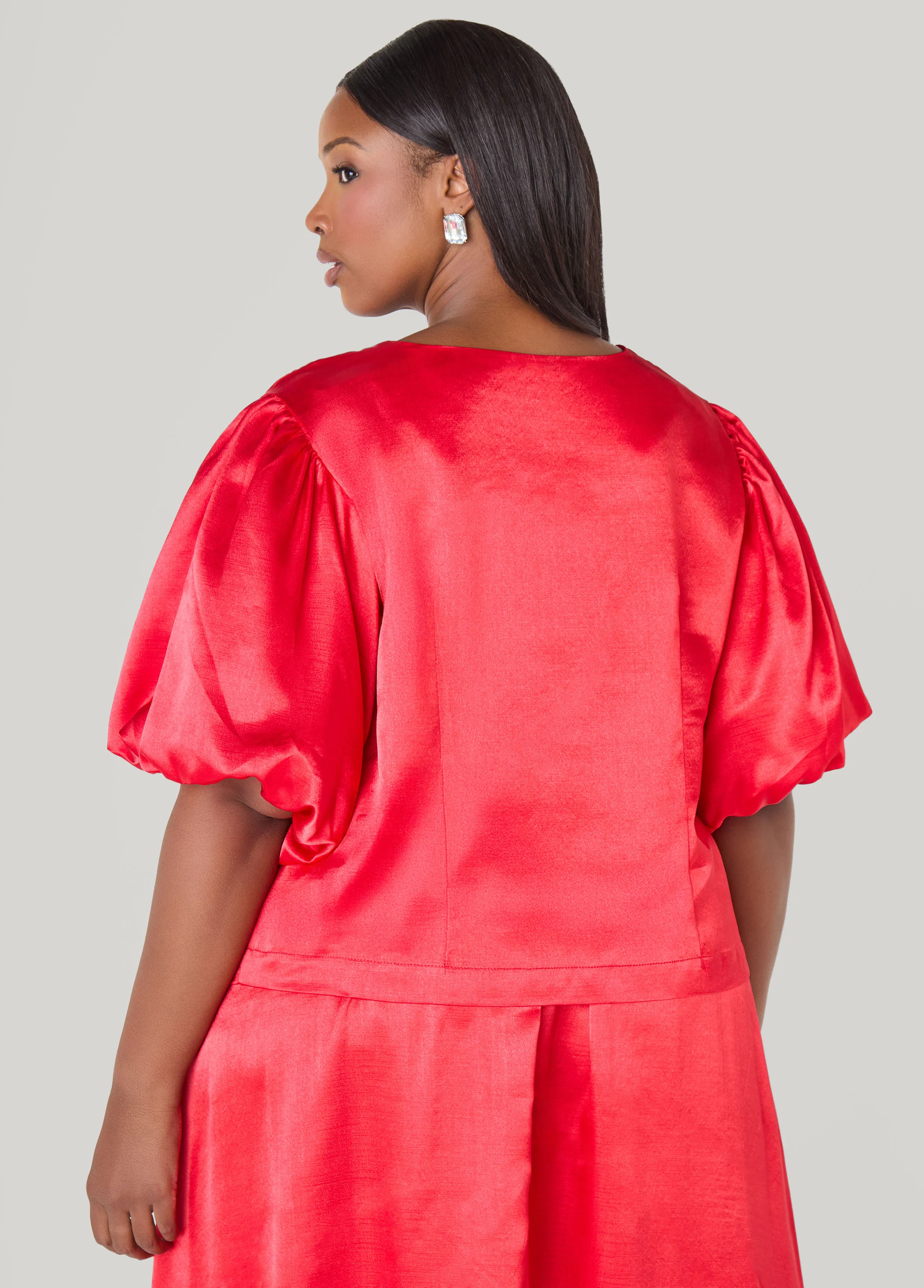 Puff Sleeved Tie Front Top - Image 2