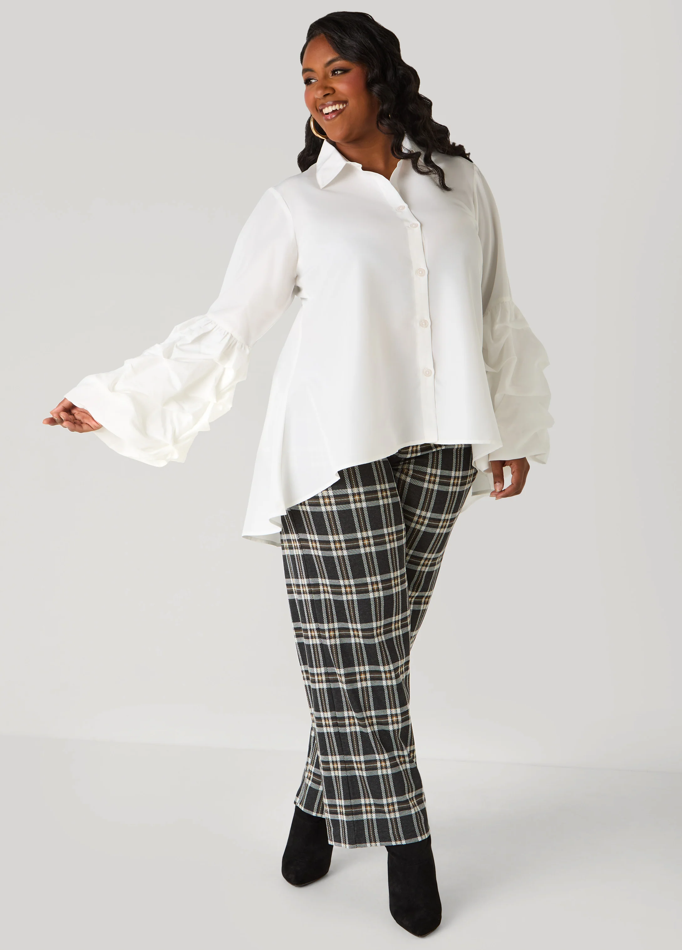 Plaid Pull On Wide Leg Pants - Image 3