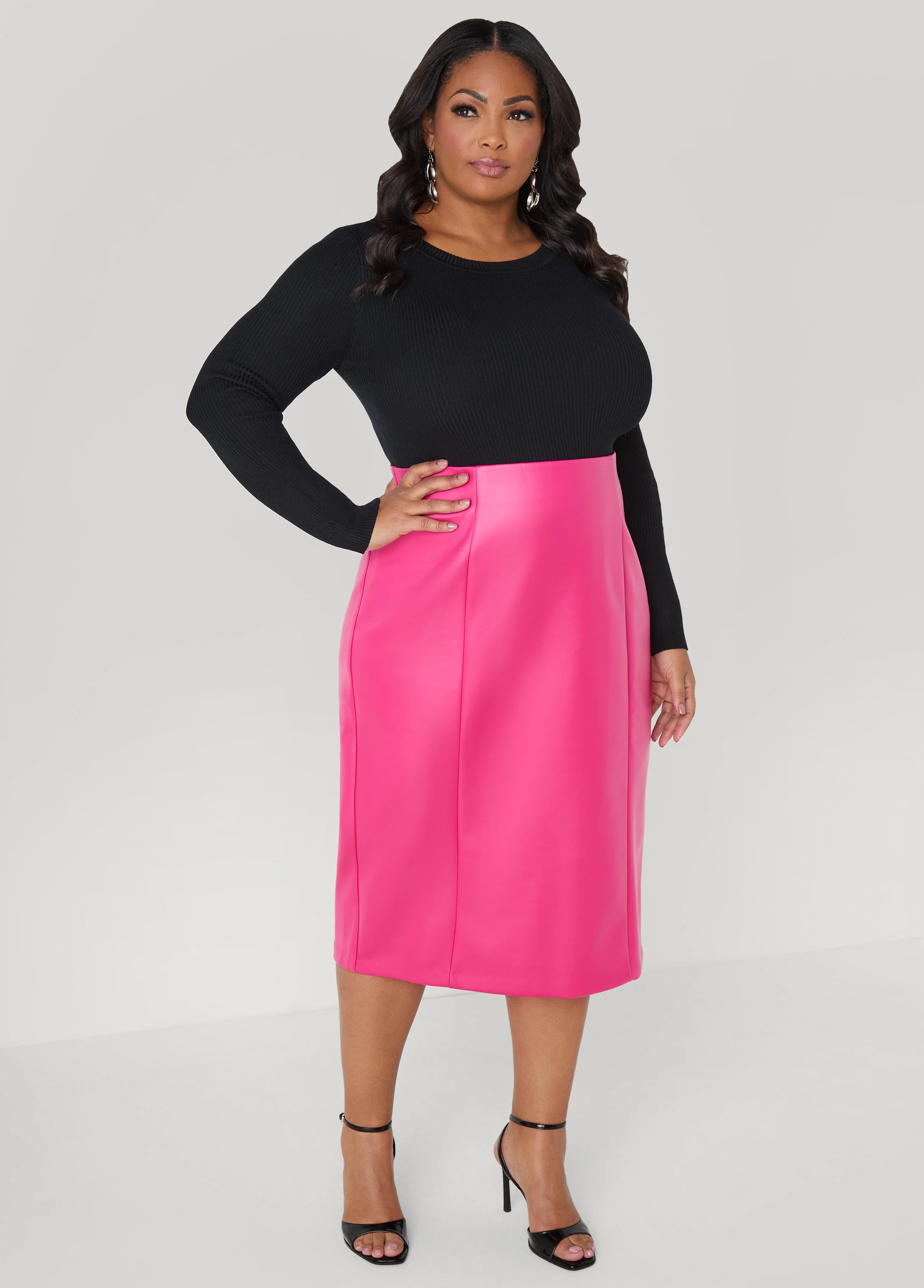 Faux Leather Midi Pencil Skirt - Image 3
