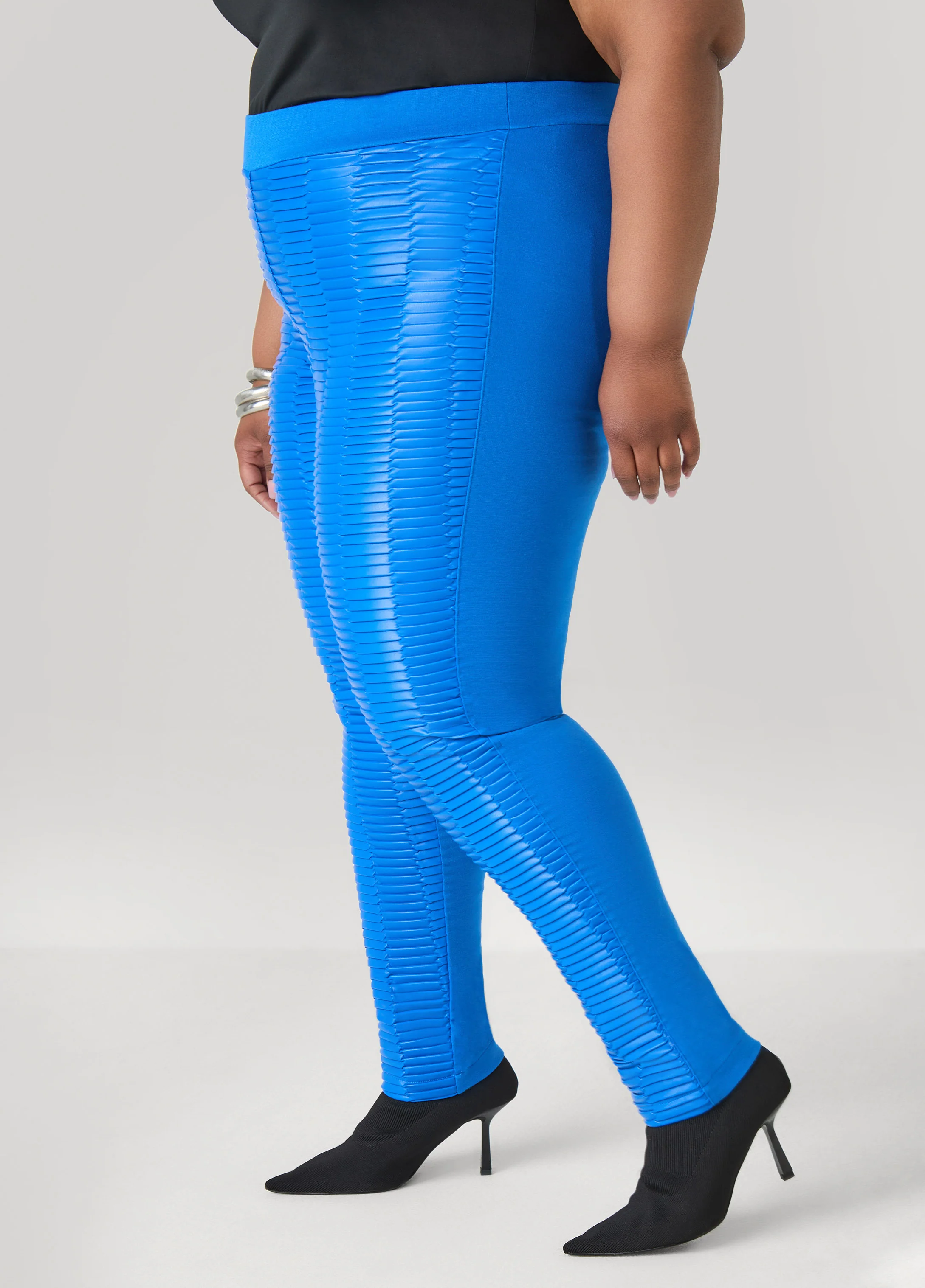 Pleated Faux Leather Ponte Leggings - Image 3