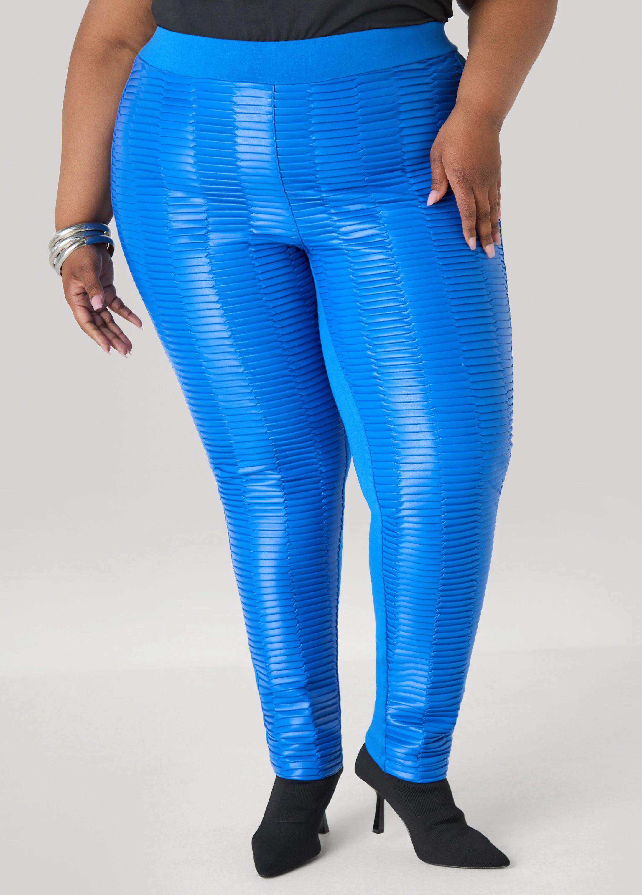Pleated Faux Leather Ponte Leggings - Image 4