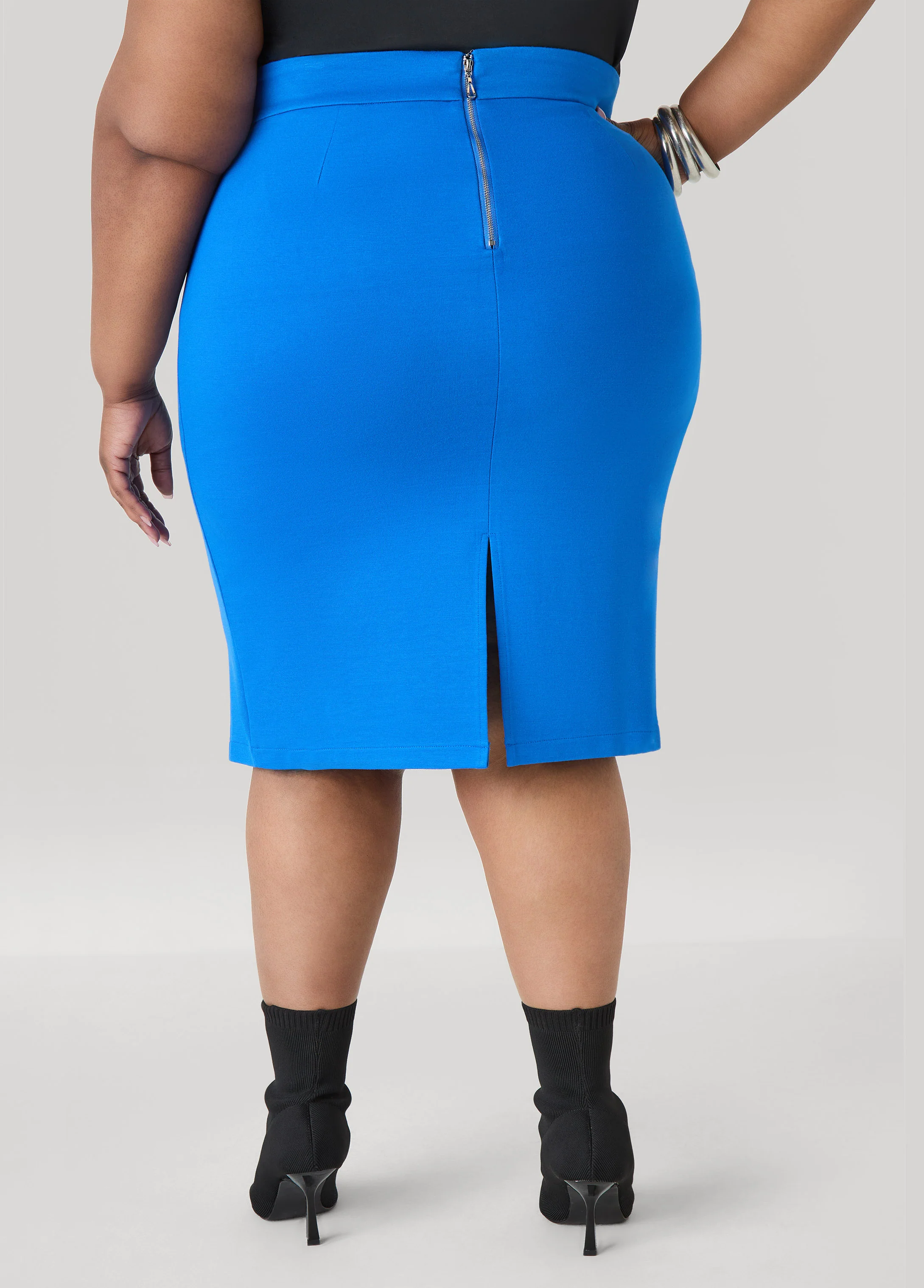 Pleated Faux Leather Ponte Skirt - Image 2