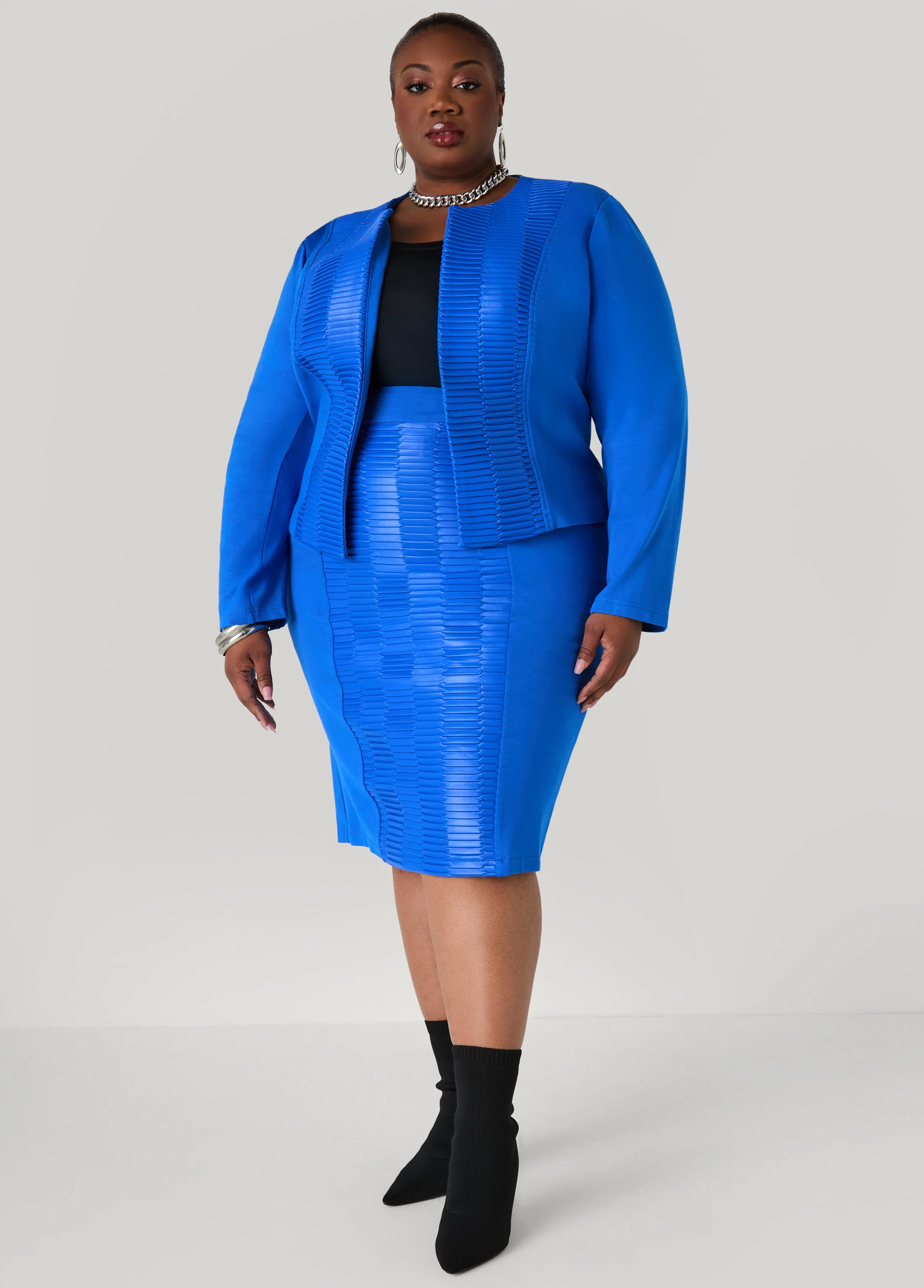 Pleated Faux Leather Ponte Skirt - Image 3