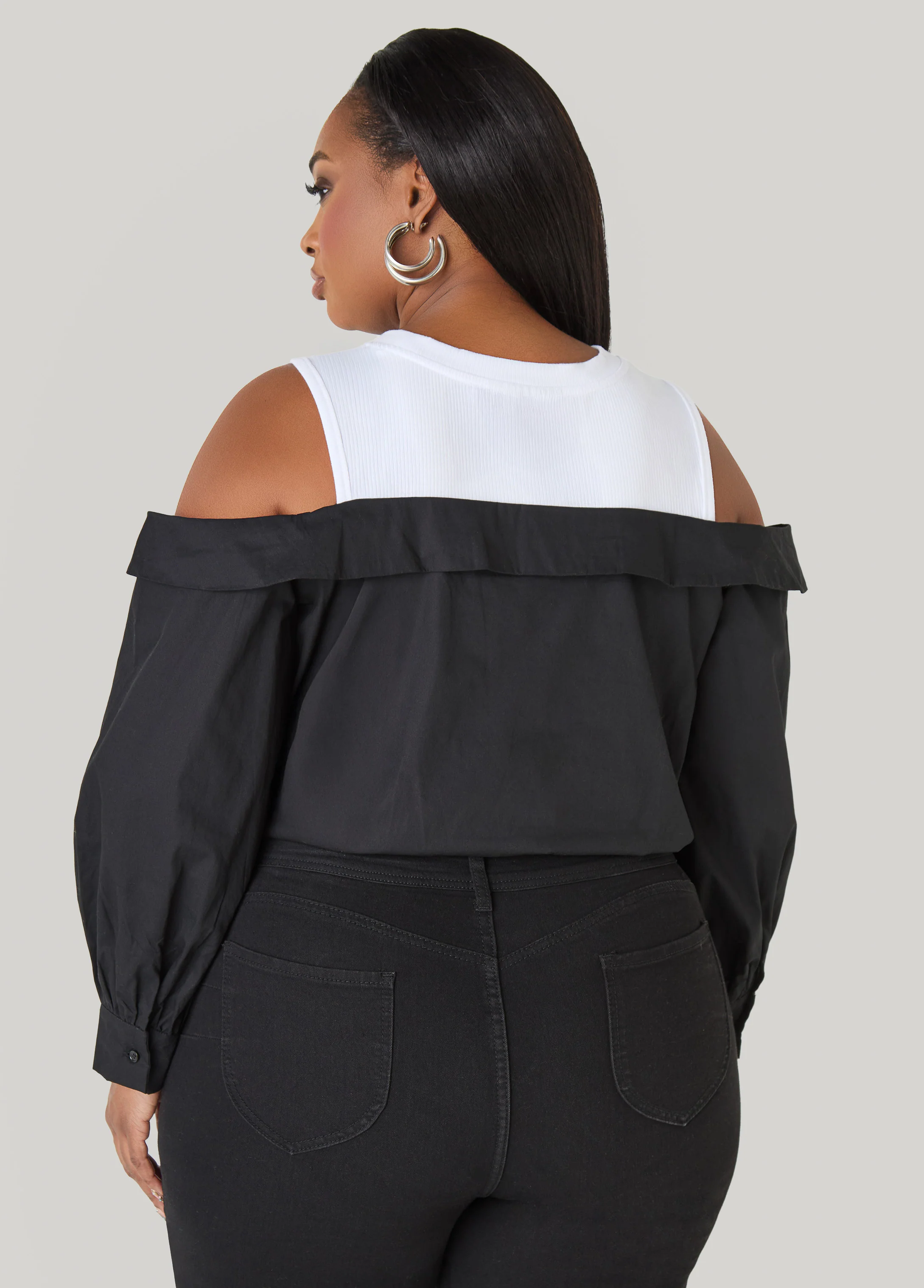 Cold Shoulder Paneled Poplin Top - Image 2