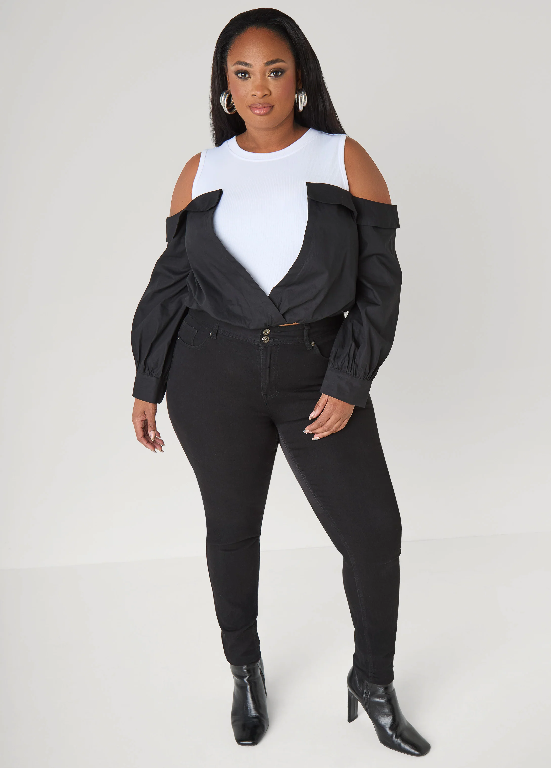 Cold Shoulder Paneled Poplin Top - Image 3