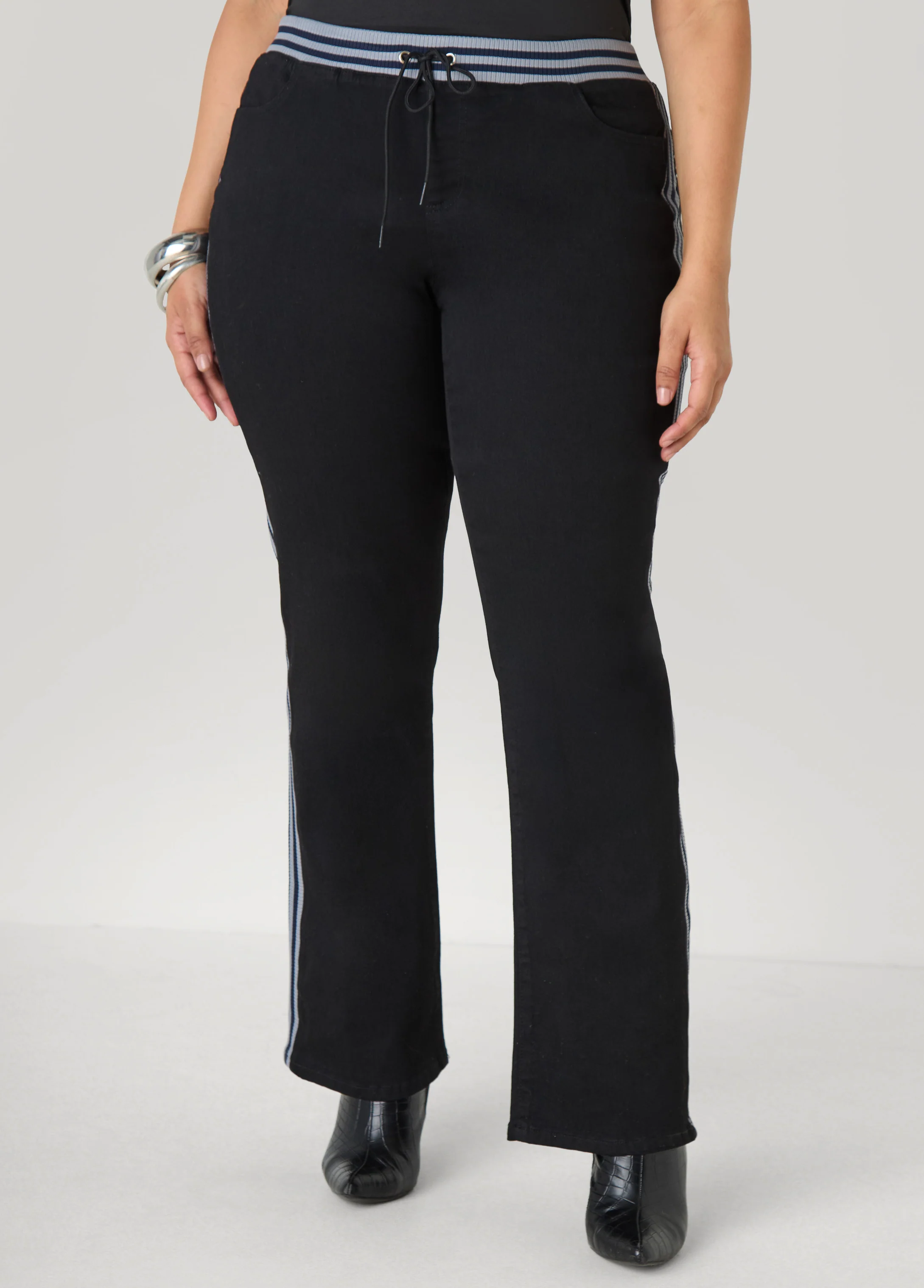 Striped Trimmed Bootcut Jeans - Image 3