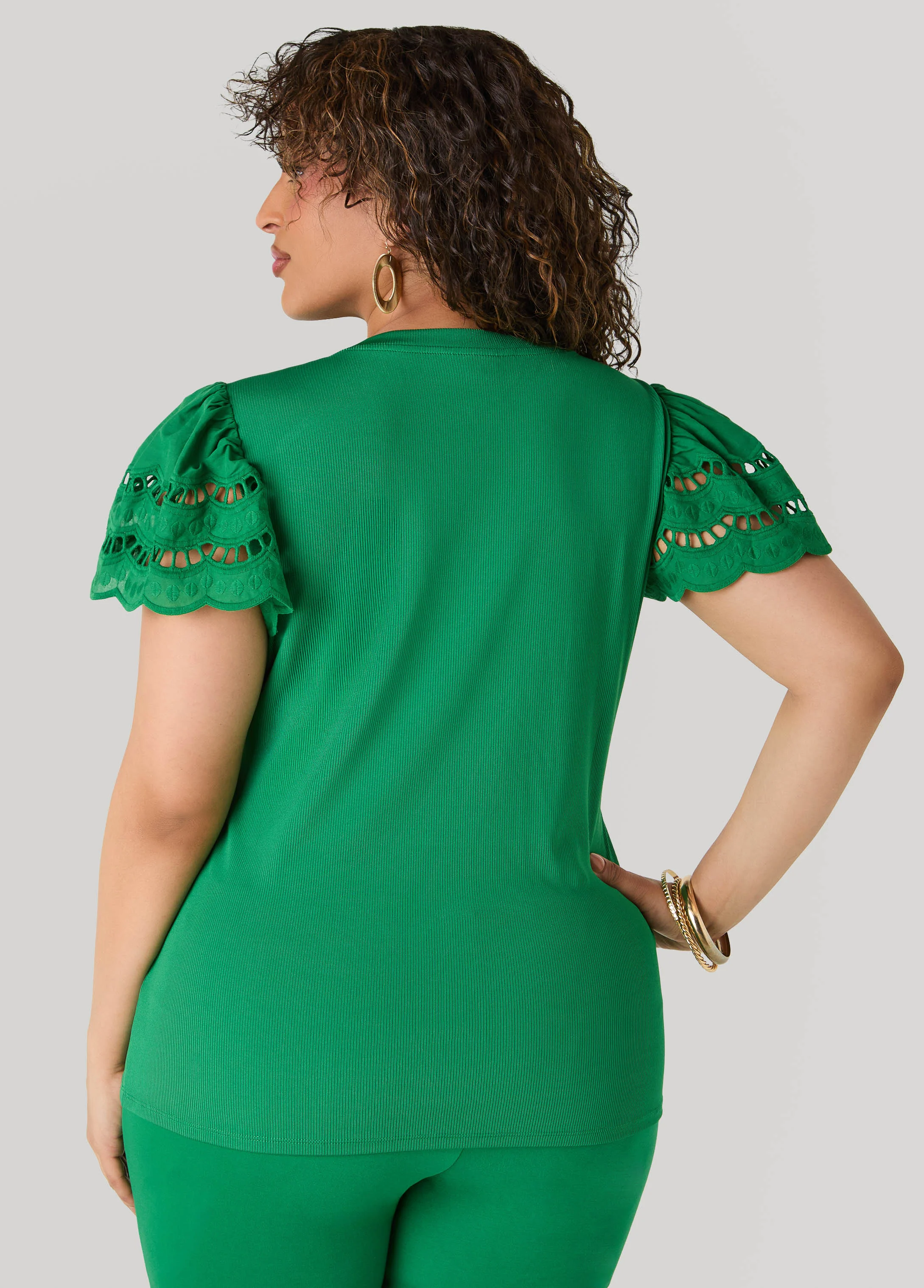 Eyelet Paneled Ribbed Top - Image 2