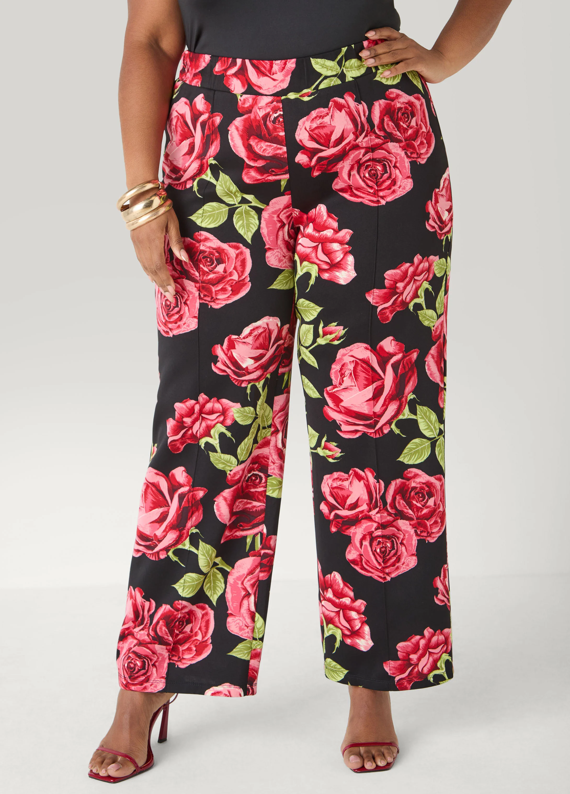 Rose Print Wide Leg Pants - Image 3