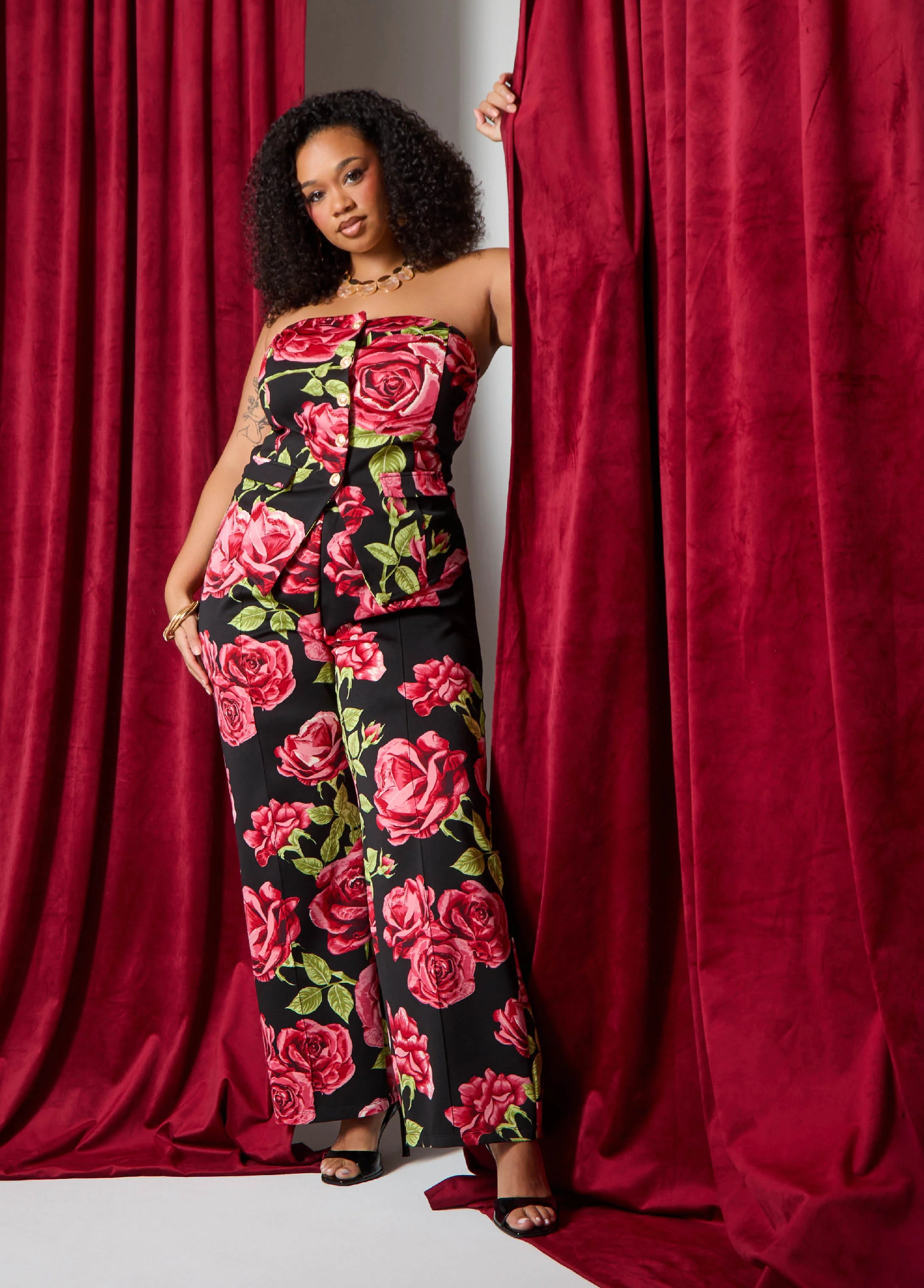 Rose Print Wide Leg Pants - Image 5