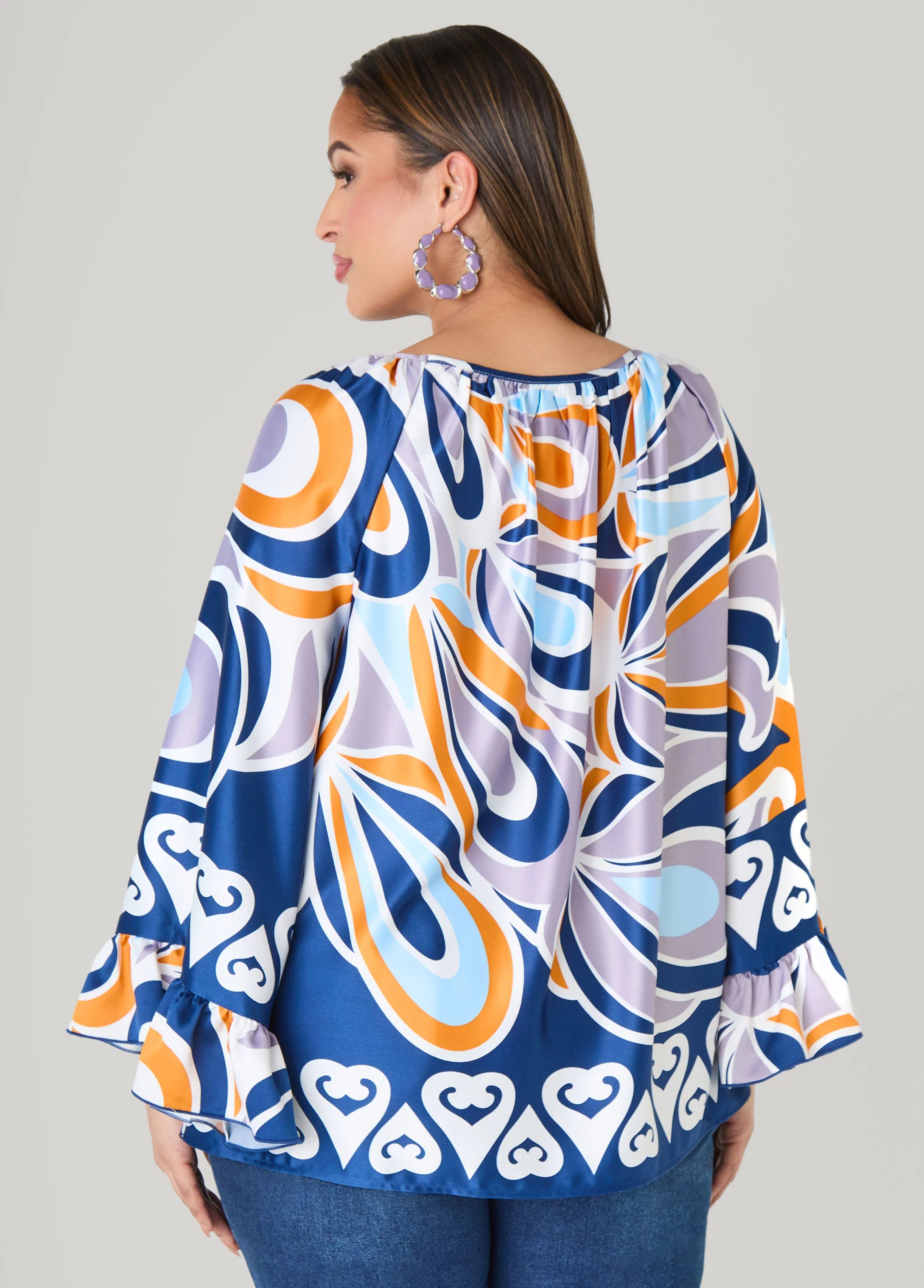 Ruffled Printed Satin Blouse - Image 2