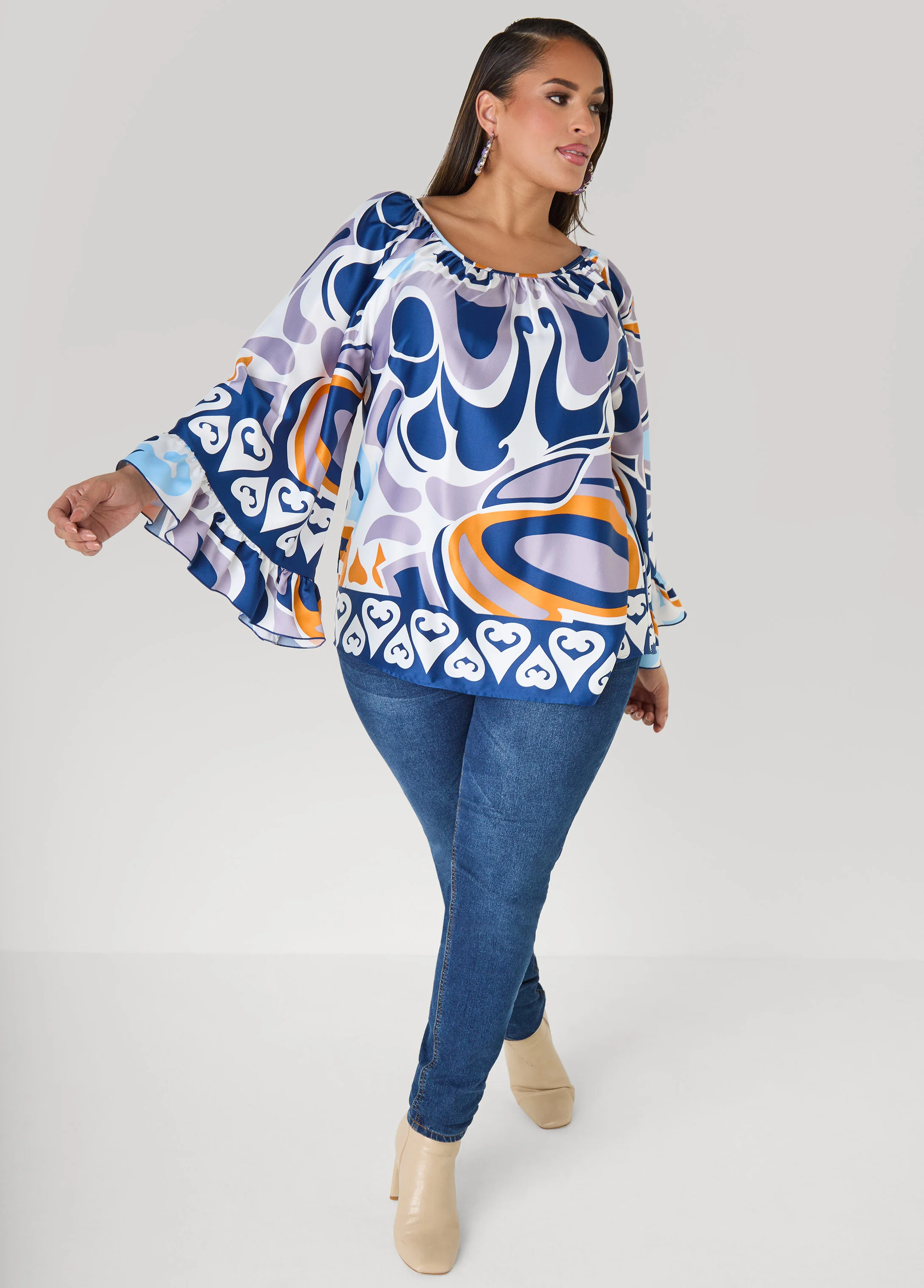 Ruffled Printed Satin Blouse - Image 3