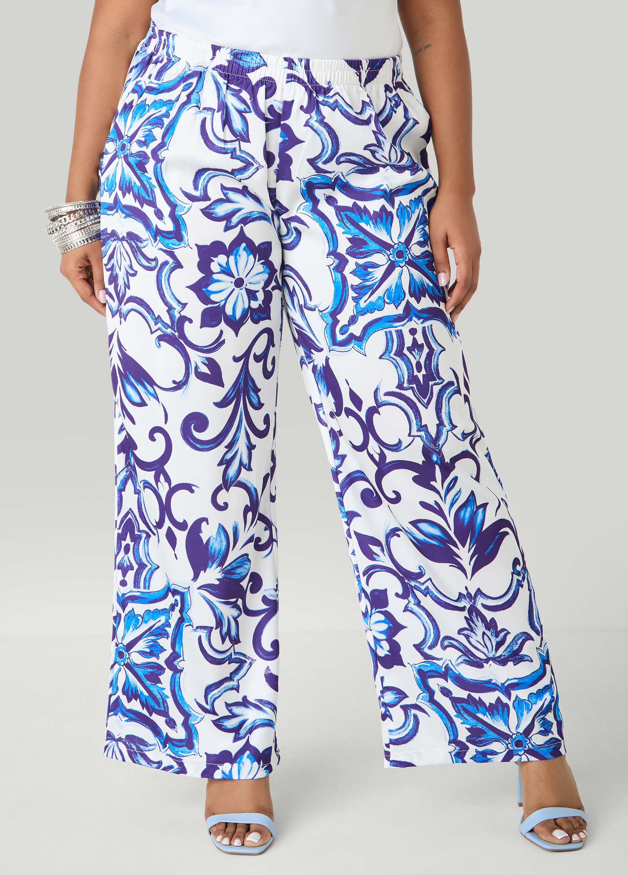 Floral Print Satin Wide Leg Pants - Image 3