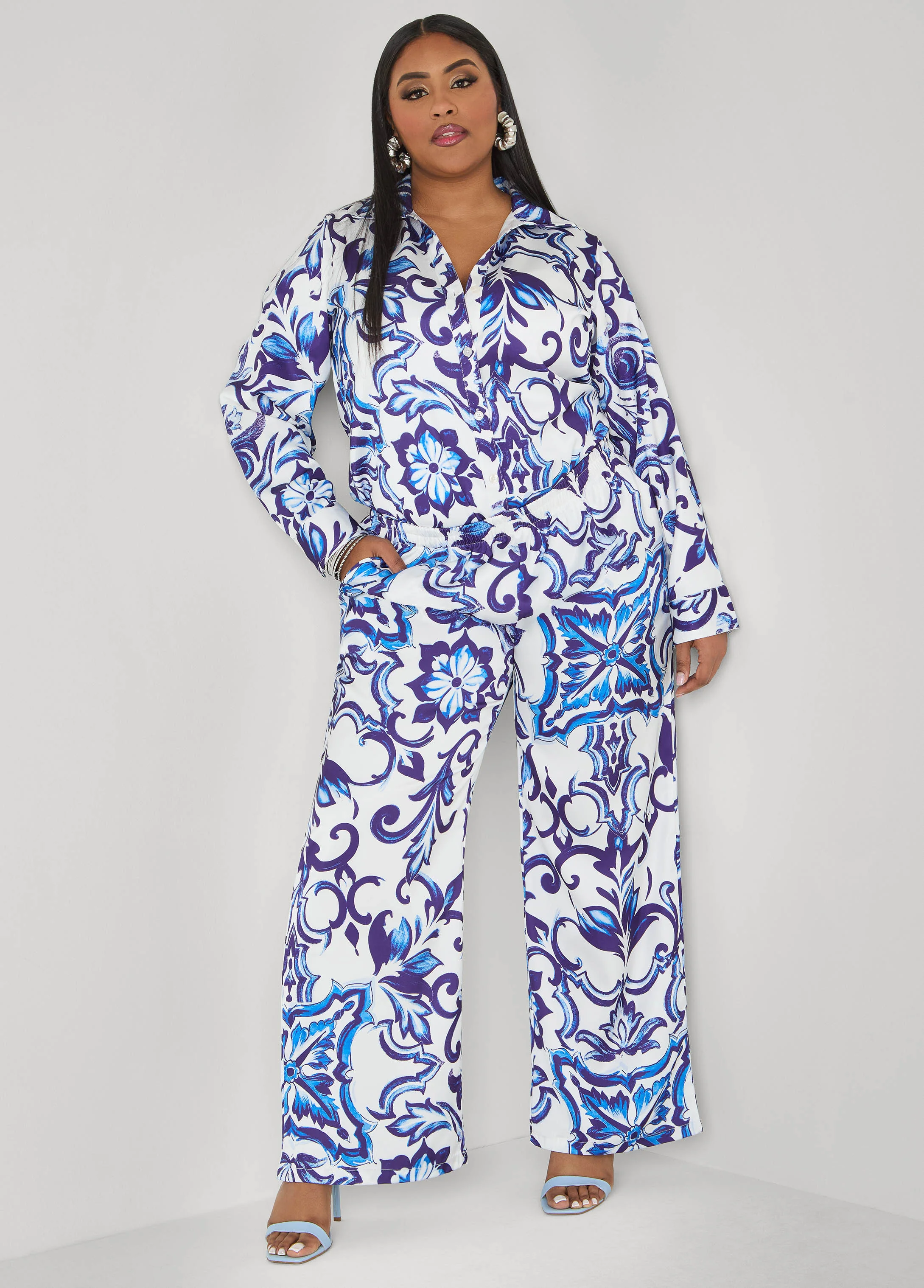 Floral Print Satin Wide Leg Pants - Image 4
