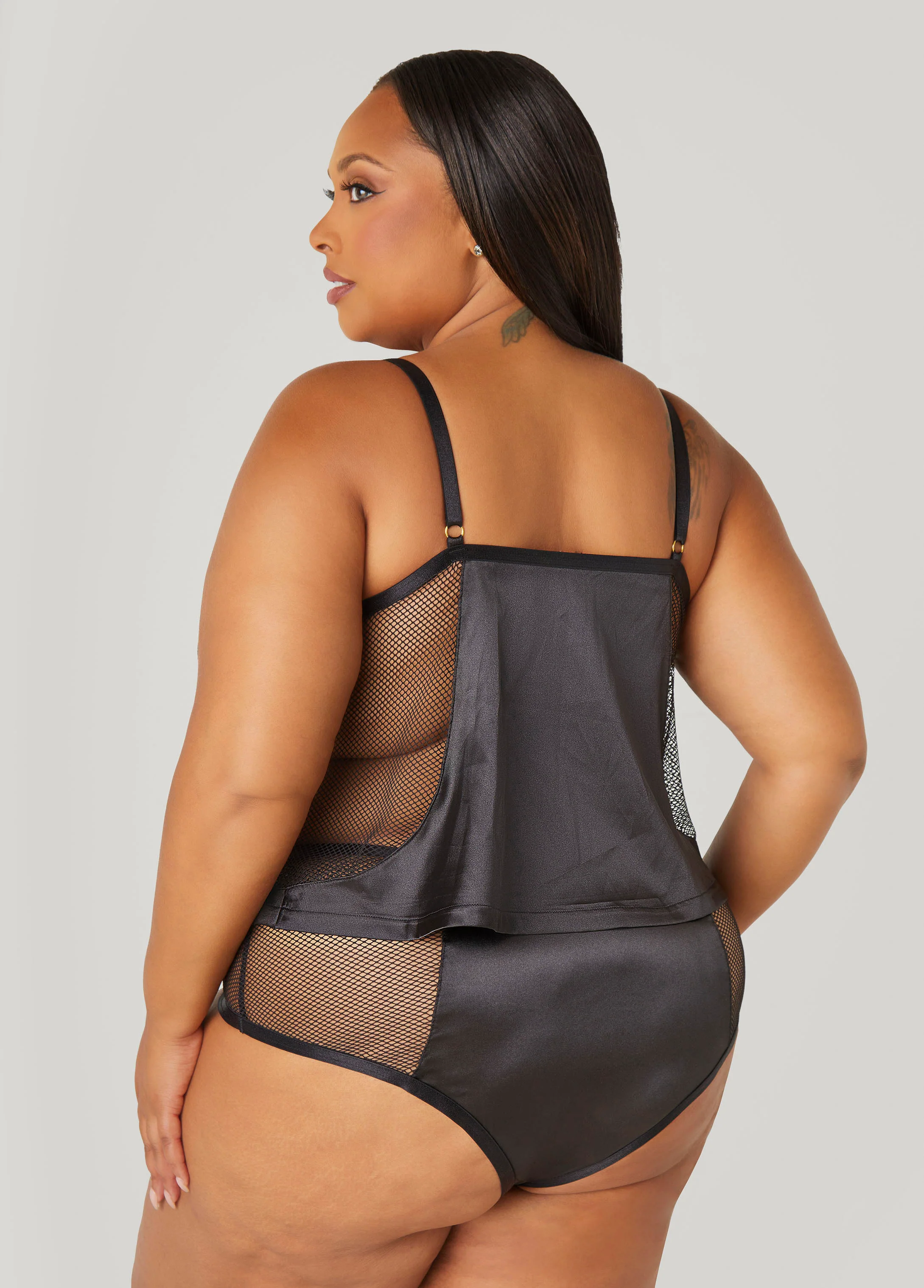 Mesh Paneled Satin Cami Set - Image 2