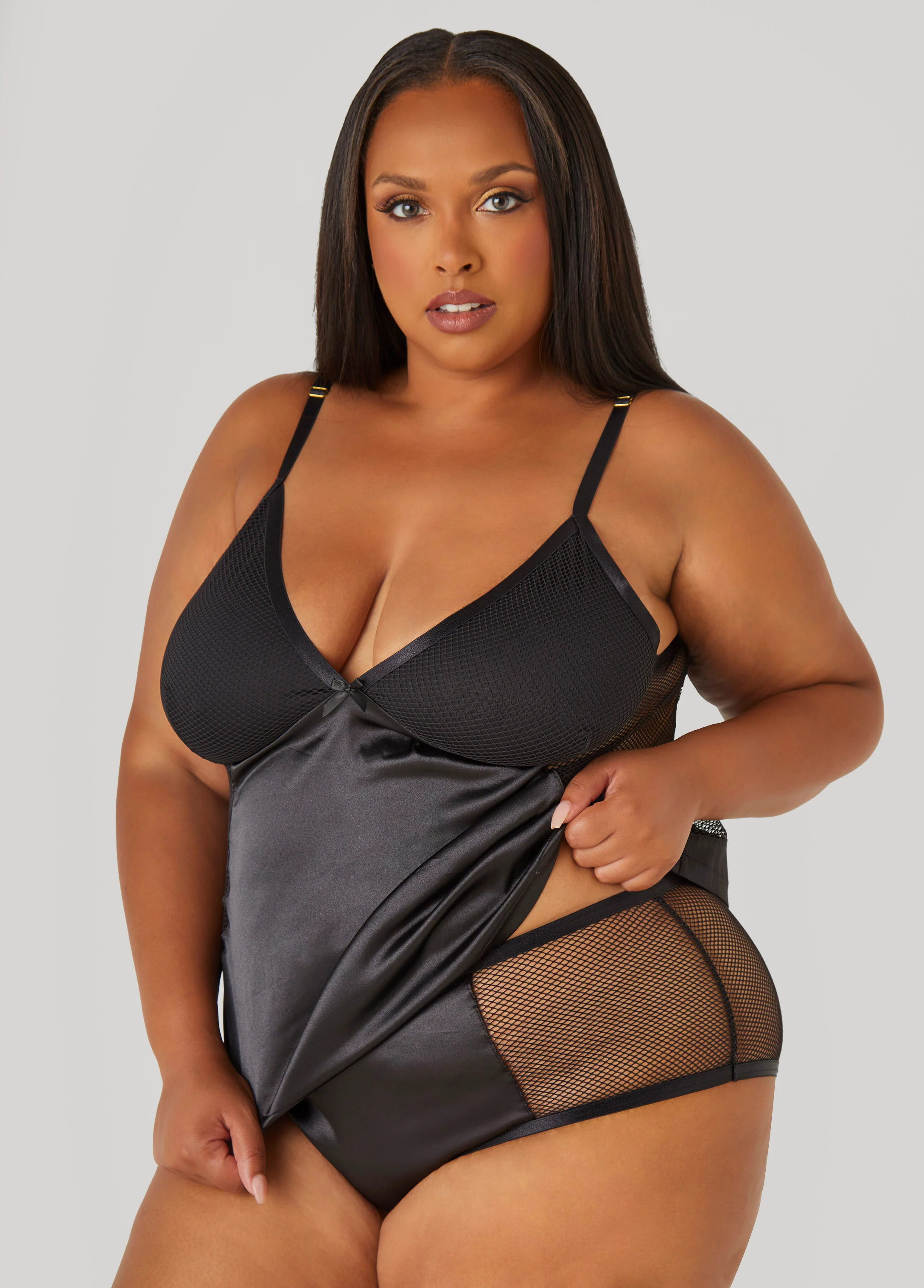 Mesh Paneled Satin Cami Set - Image 3
