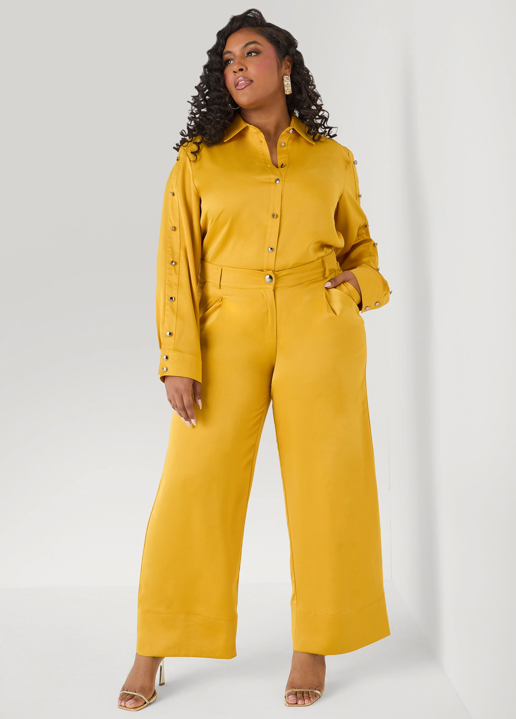 Pleated Satin Wide Leg Pants - Image 3