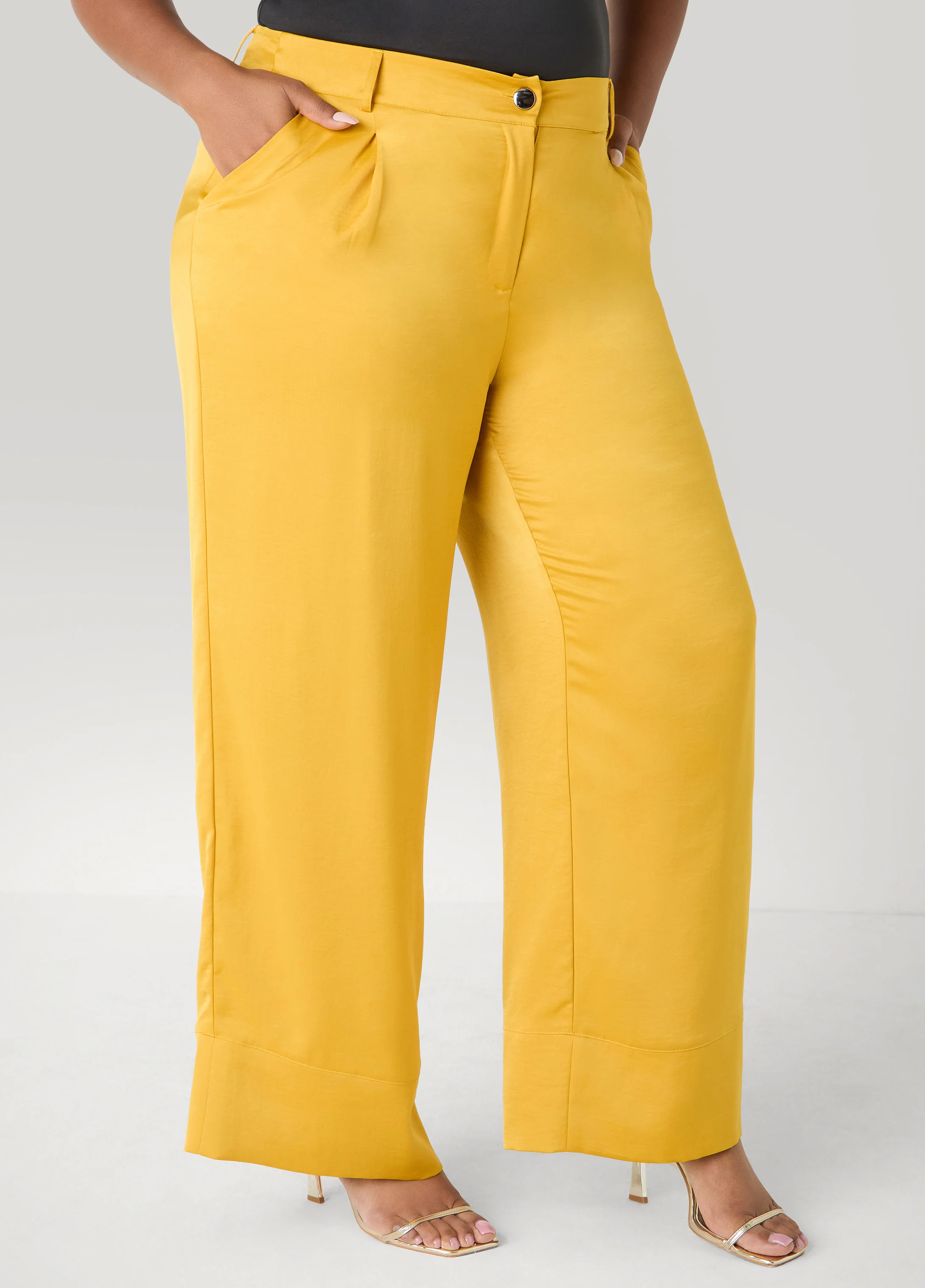 Pleated Satin Wide Leg Pants - Image 4