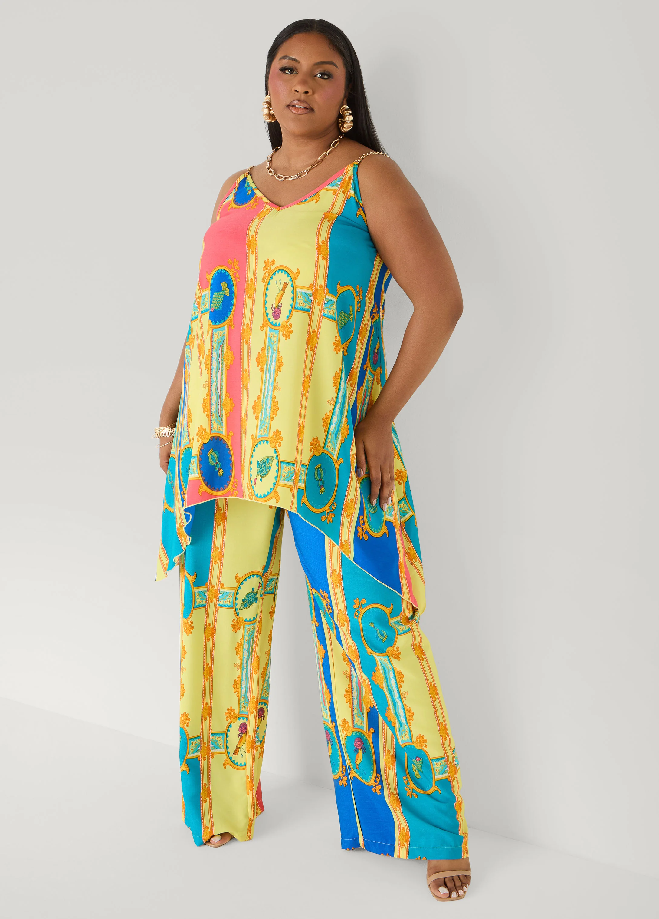 Chain Trimmed Scarf Print Top - Image 3