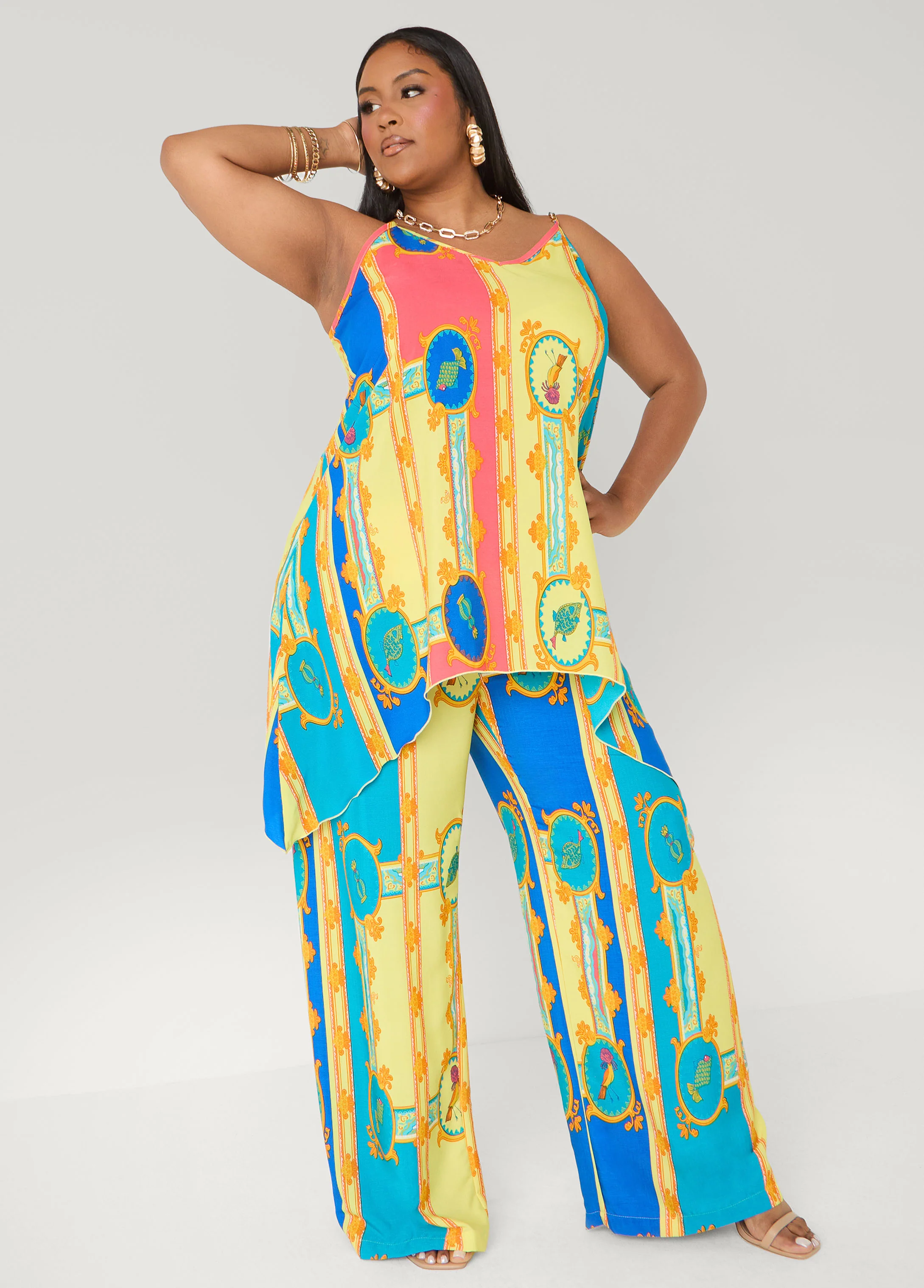 Scarf Print Wide Leg Pants - Image 3