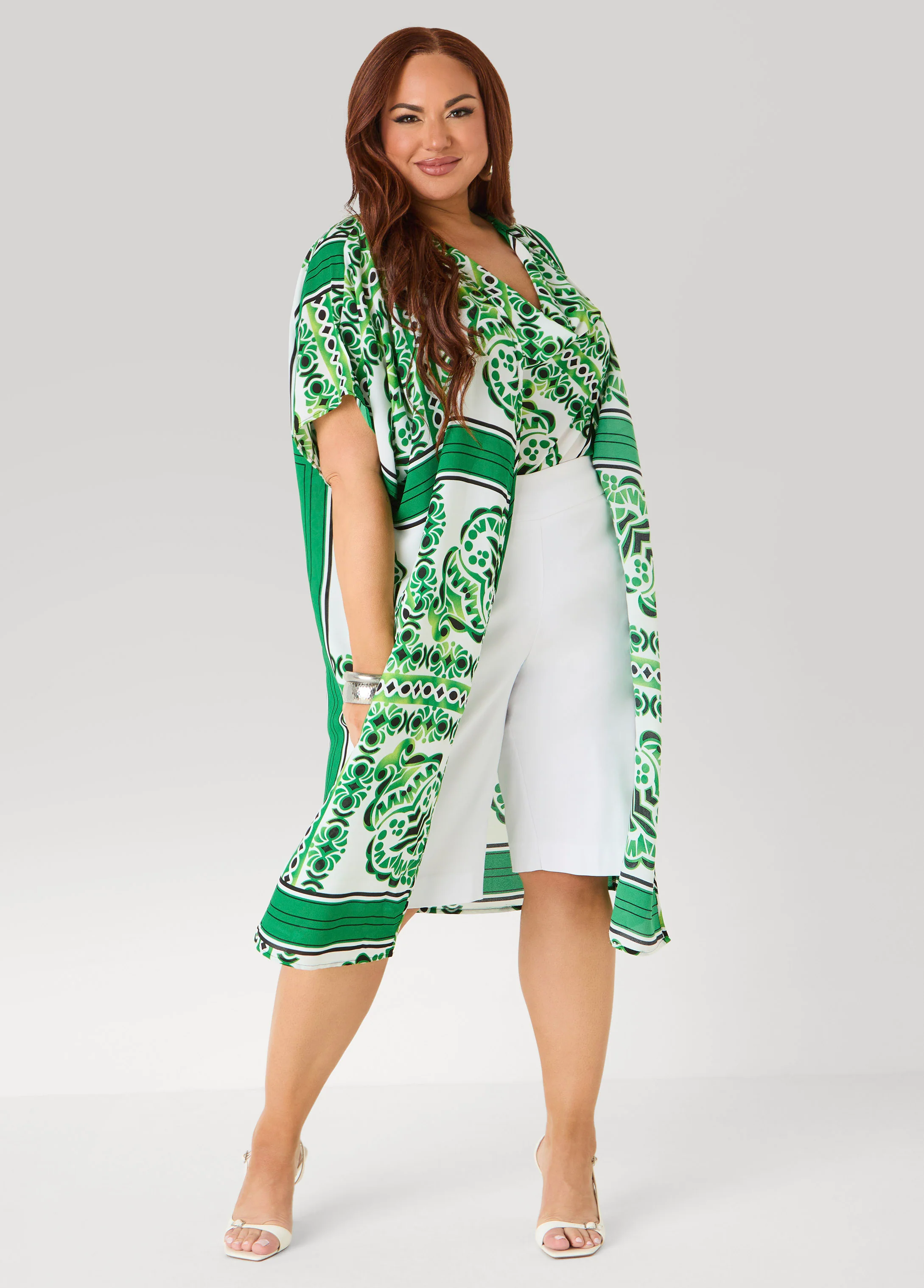 Scarf Print Open Front Duster - Image 4