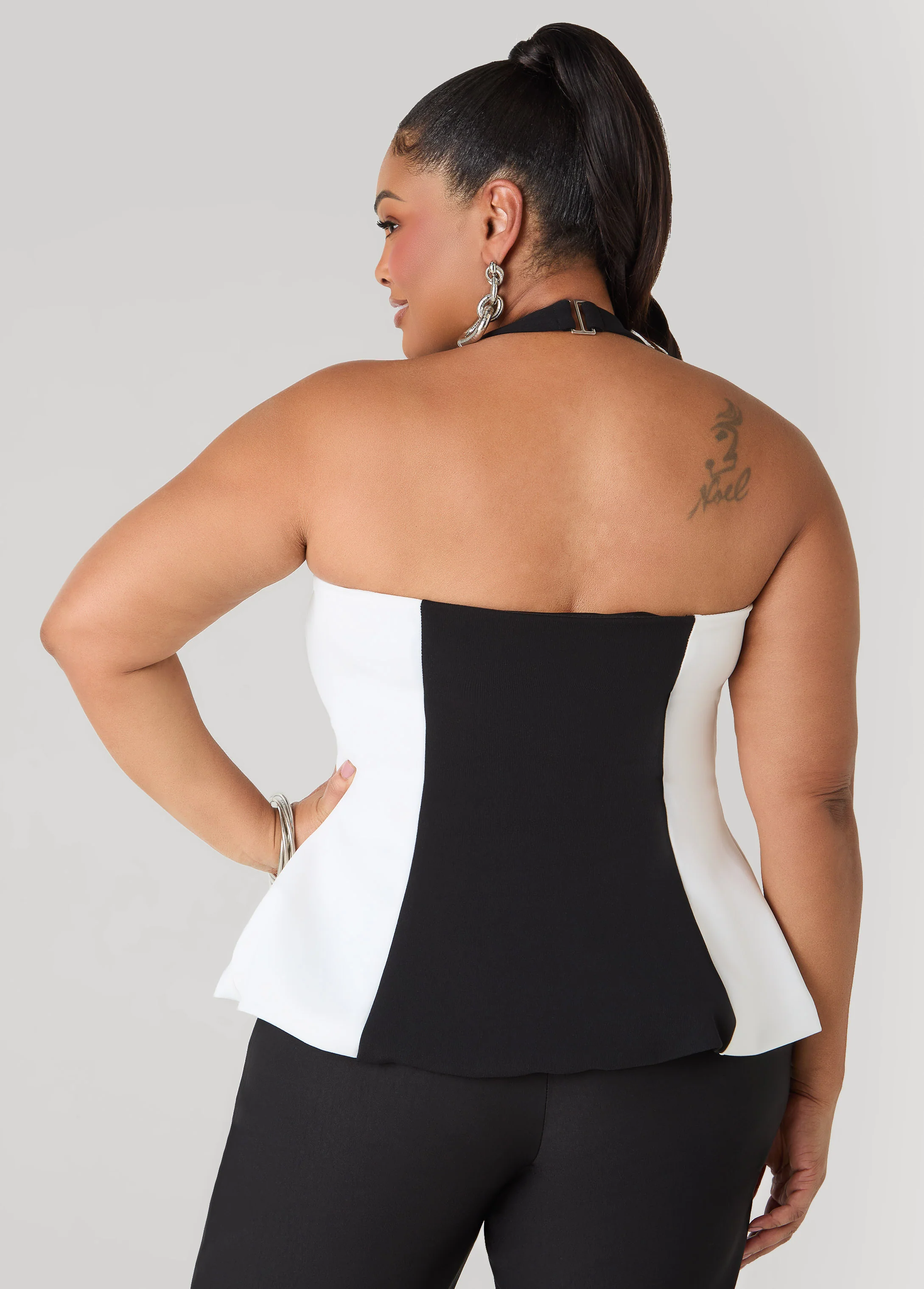 Two Tone Peplum Halter Top - Image 2