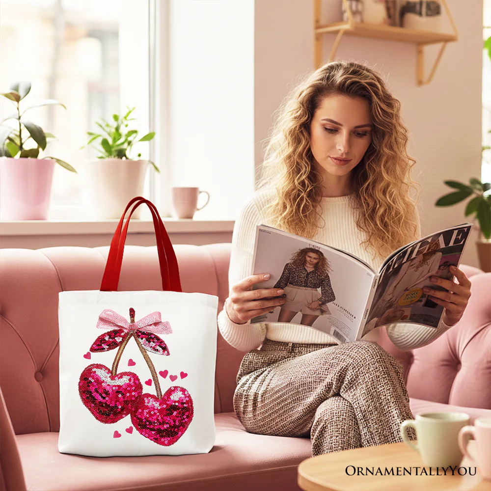 Sequin Cherry Heart Tote Bag - Image 2