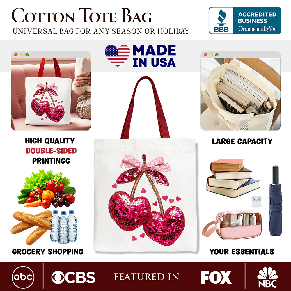 Sequin Cherry Heart Tote Bag - Image 3