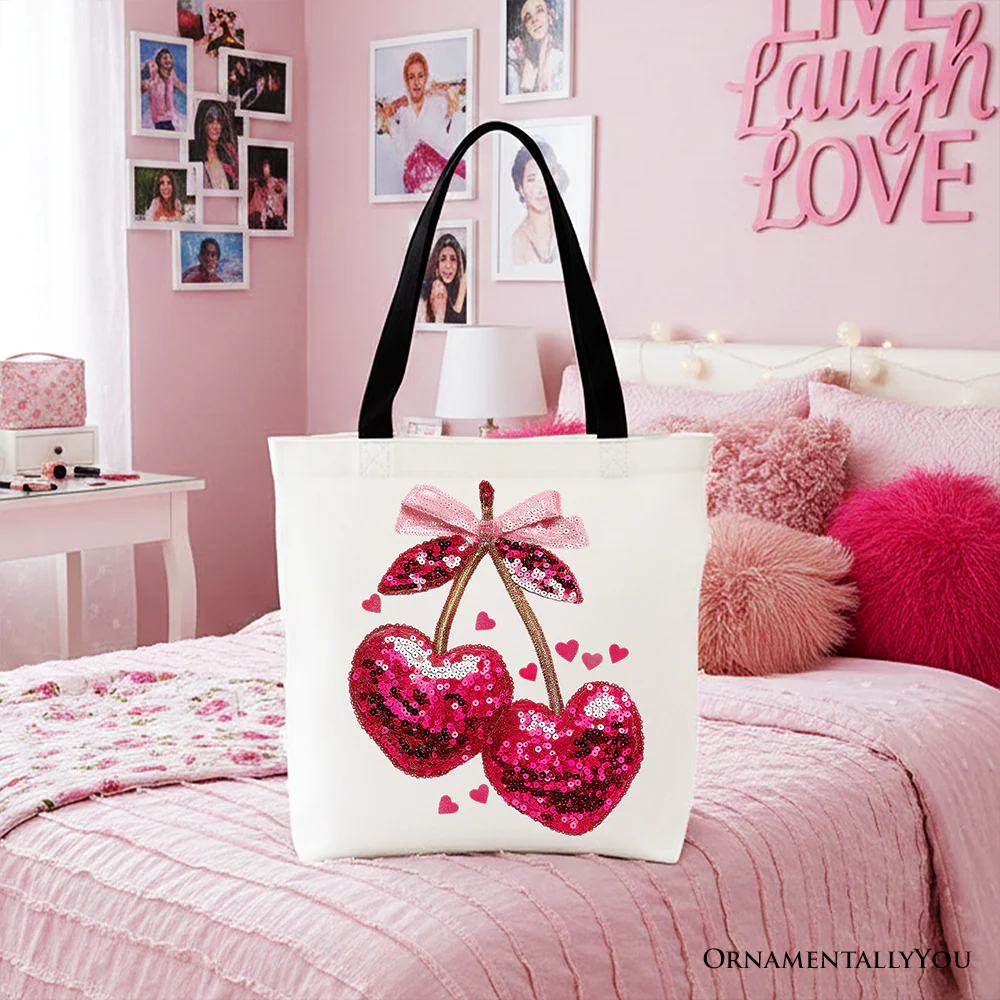 Sequin Cherry Heart Tote Bag - Image 5